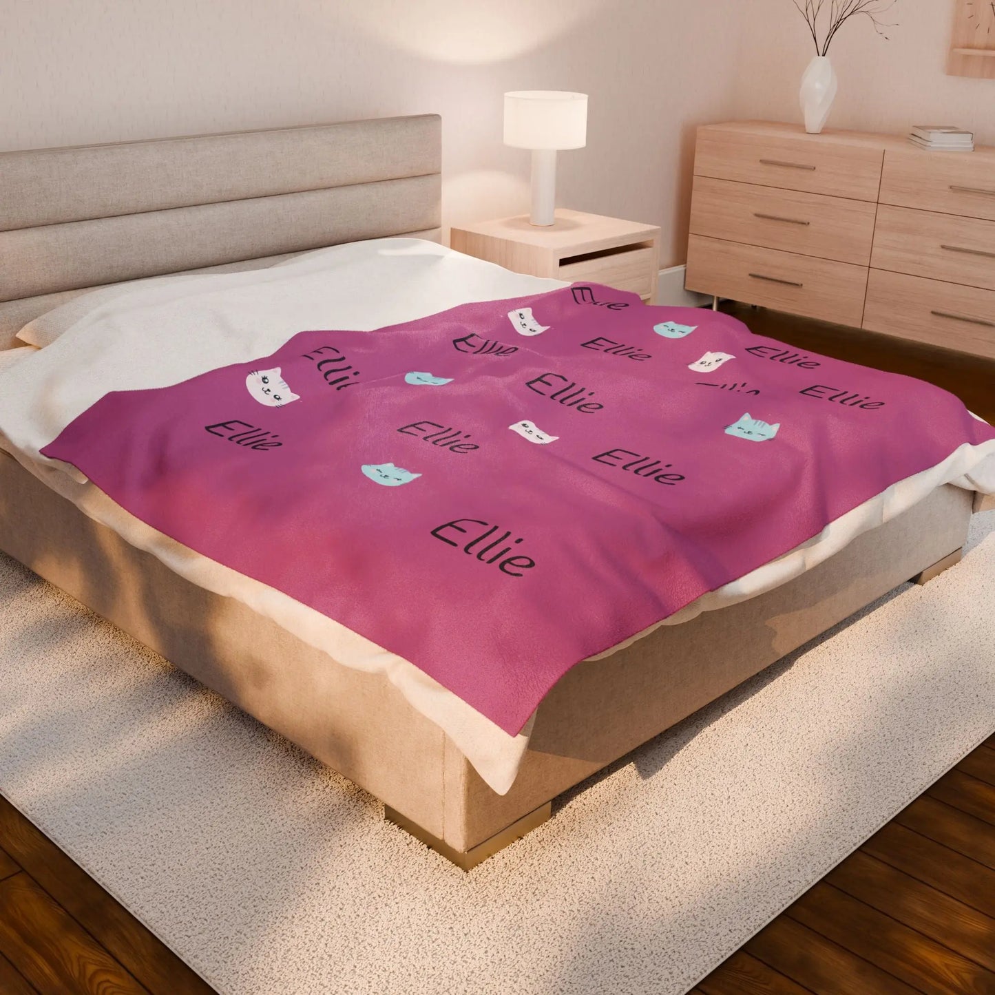 Kids Throw Blanket - Personalized Cat-Themed Velveteen Plush Gift for Cat Lovers Printify