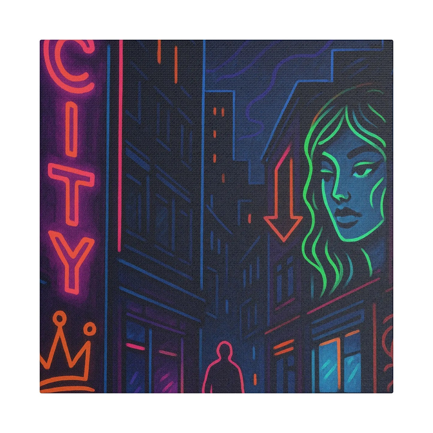 Canvas Art, Urban Neon City Vibes, Stretched Canvas Painting, Modern Home Decor, Gift for Art Lovers, Wall Decor Printify