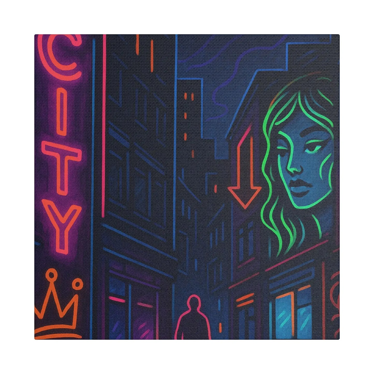 Canvas Art, Urban Neon City Vibes, Stretched Canvas Painting, Modern Home Decor, Gift for Art Lovers, Wall Decor - FloofChonk