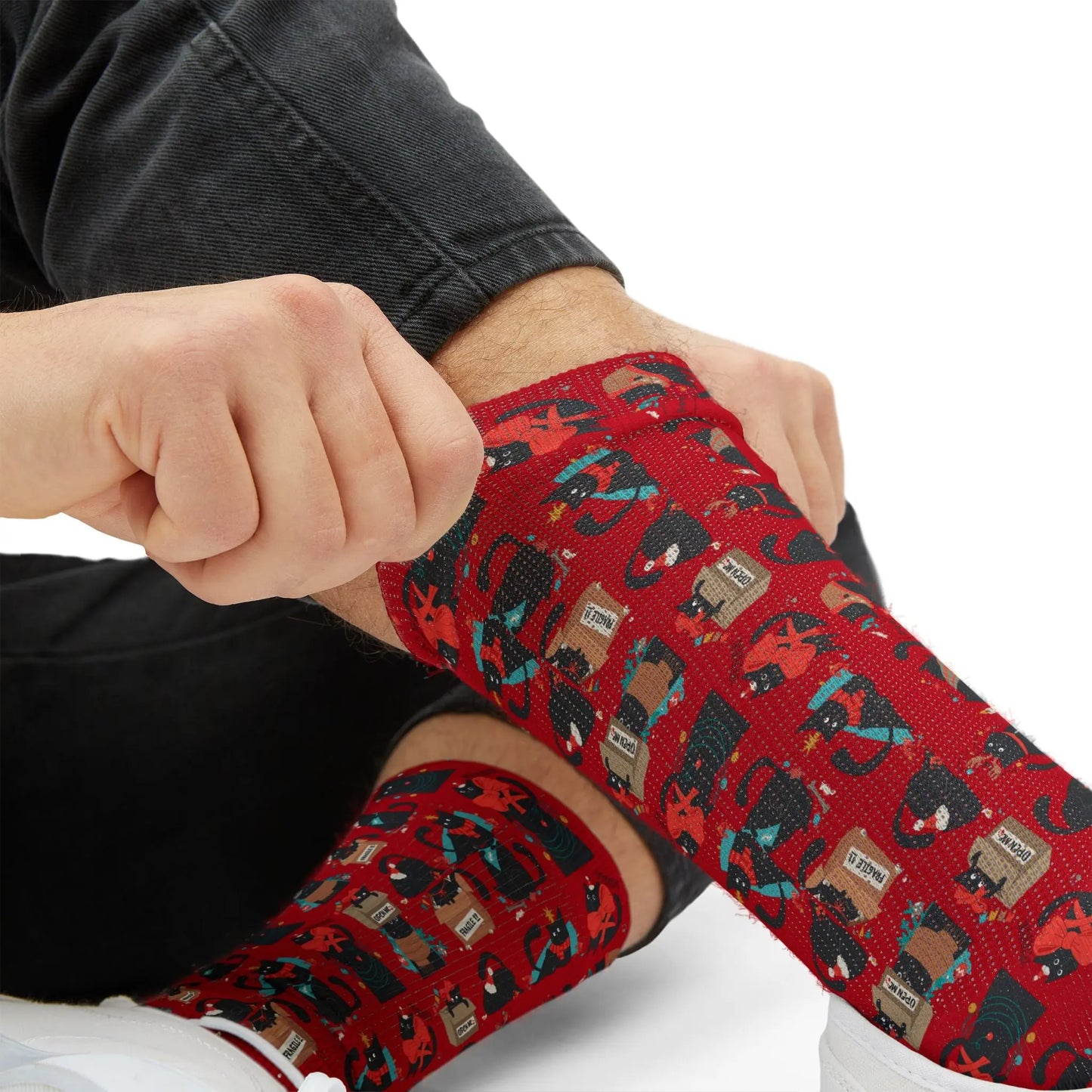 Holiday Cat Sublimation Socks Printify