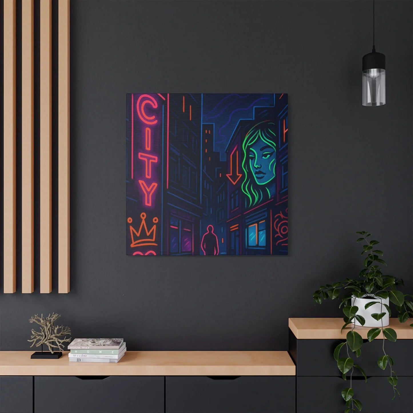 Canvas Art, Urban Neon City Vibes, Stretched Canvas Painting, Modern Home Decor, Gift for Art Lovers, Wall Decor Printify