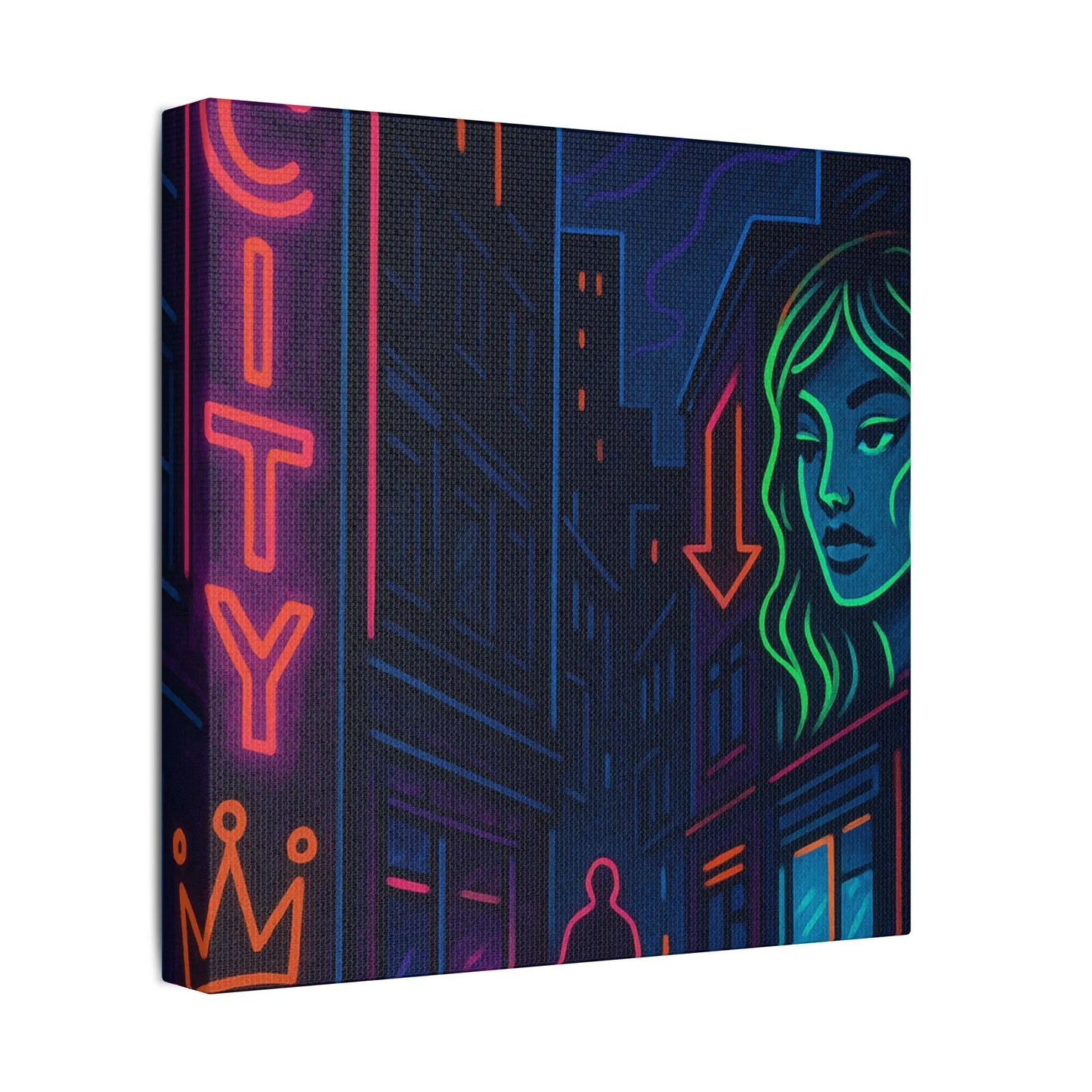Canvas Art, Urban Neon City Vibes, Stretched Canvas Painting, Modern Home Decor, Gift for Art Lovers, Wall Decor Printify
