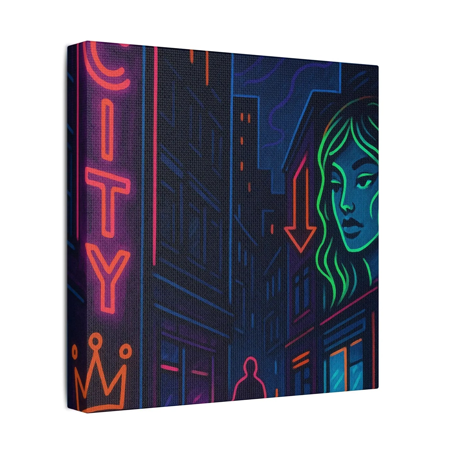 Canvas Art, Urban Neon City Vibes, Stretched Canvas Painting, Modern Home Decor, Gift for Art Lovers, Wall Decor - FloofChonk