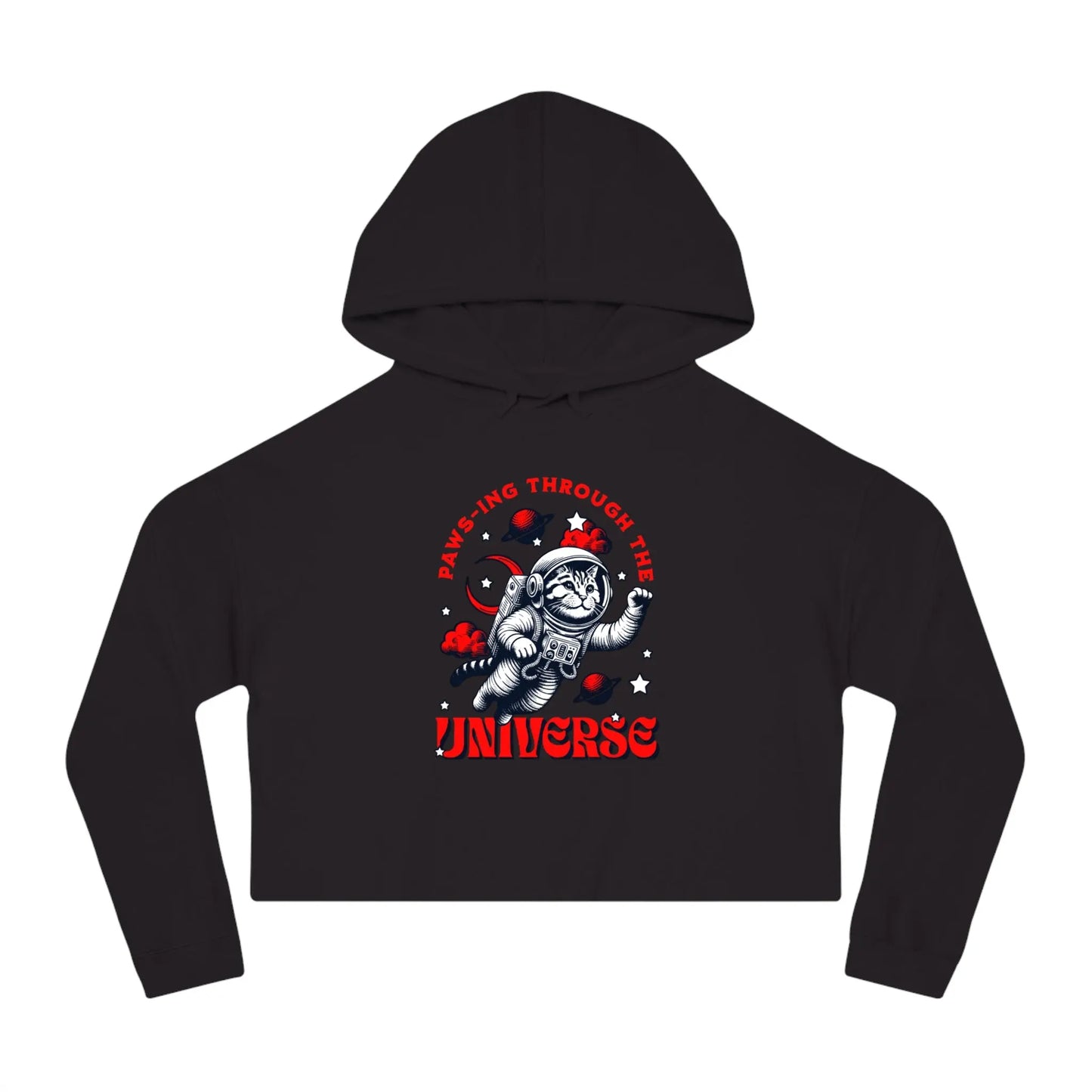 Cat Lover's Cropped Hoodie - Pam-pawing Through the Universe Printify