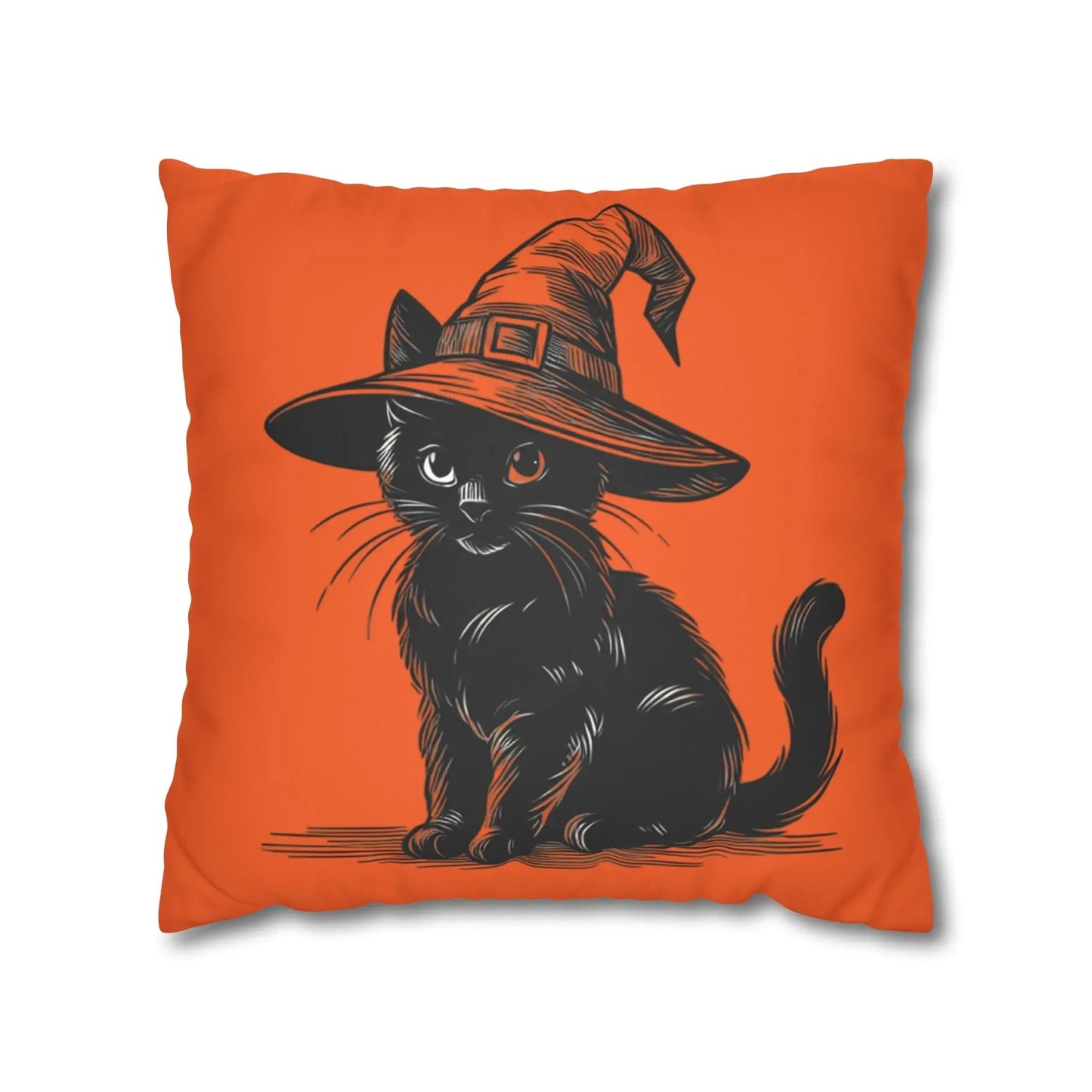 Halloween Cat Pillowcase, Cozy Throw, Cat Lover Gift, Autumn Decor, Witch Hat Cushion Cover, Home Accessories, Square Pillow, Faux Suede - FloofChonk