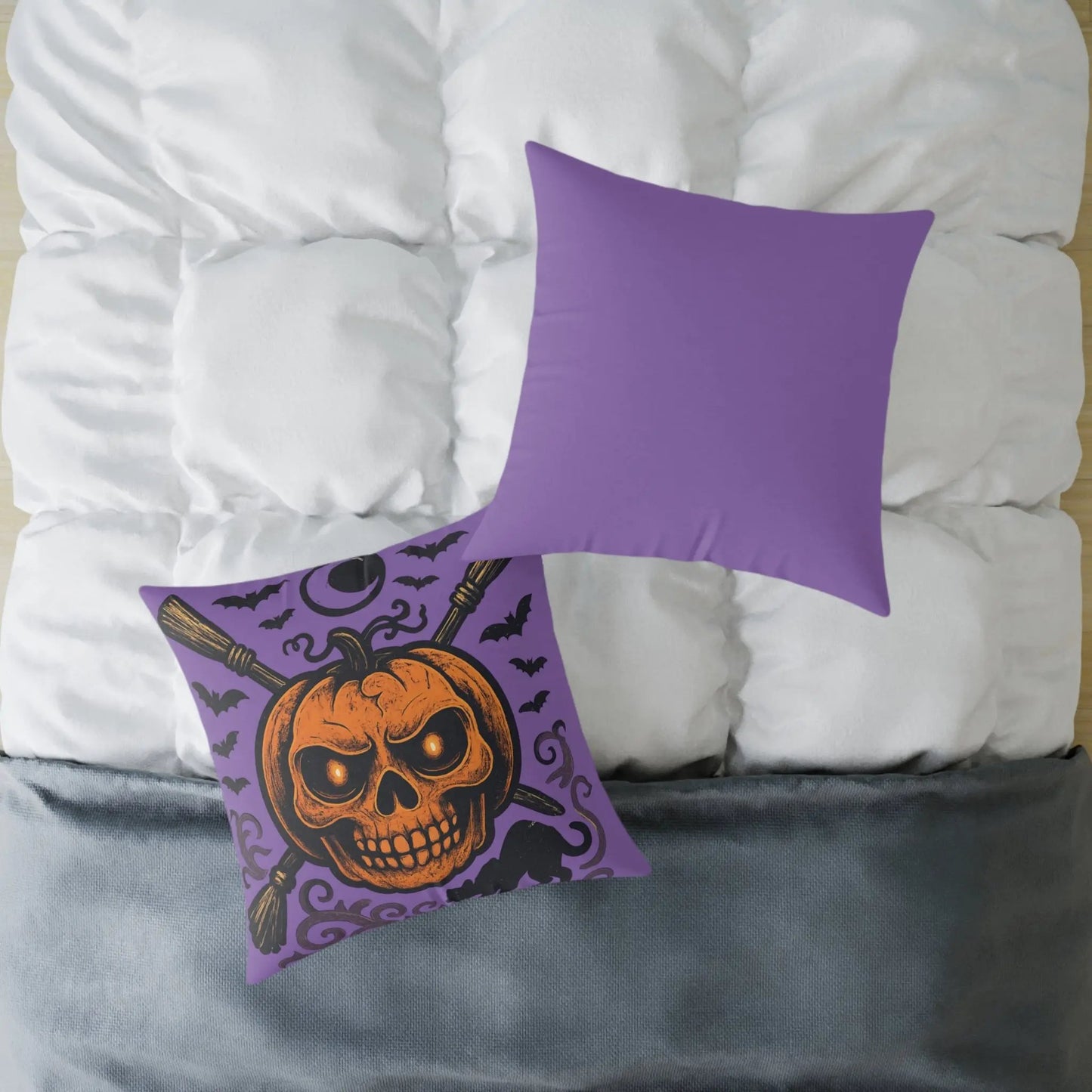 Halloween Skull & Pumpkin Pillow, Spooky Home Decor, Gothic Throw Pillow, Seasonal Accent Cushion, Trick or Treat Gift Printify