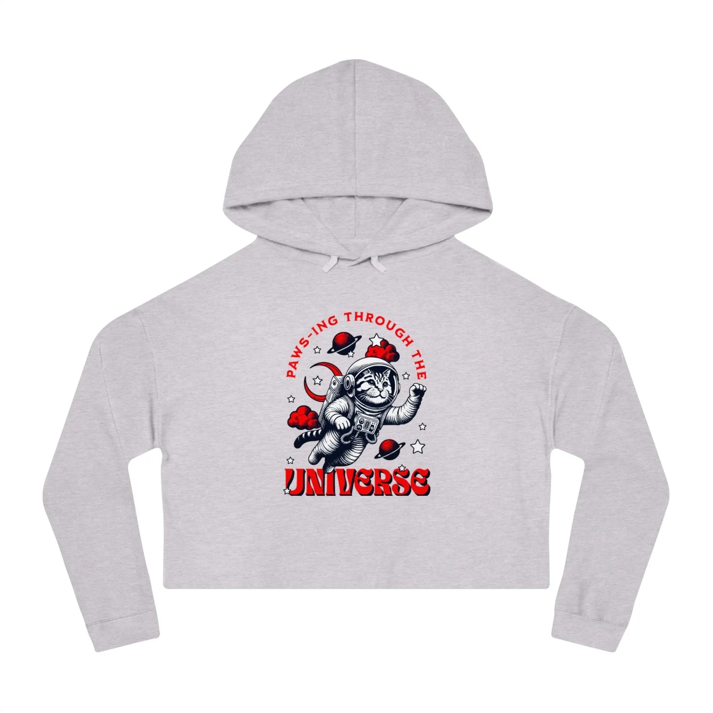Cat Lover's Cropped Hoodie - Pam-pawing Through the Universe Printify