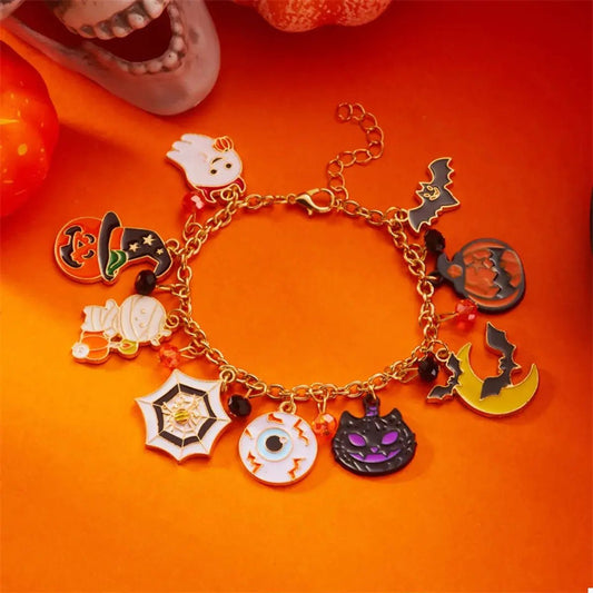 18K Gold-Plated Halloween Charm Bracelet - FloofChonk