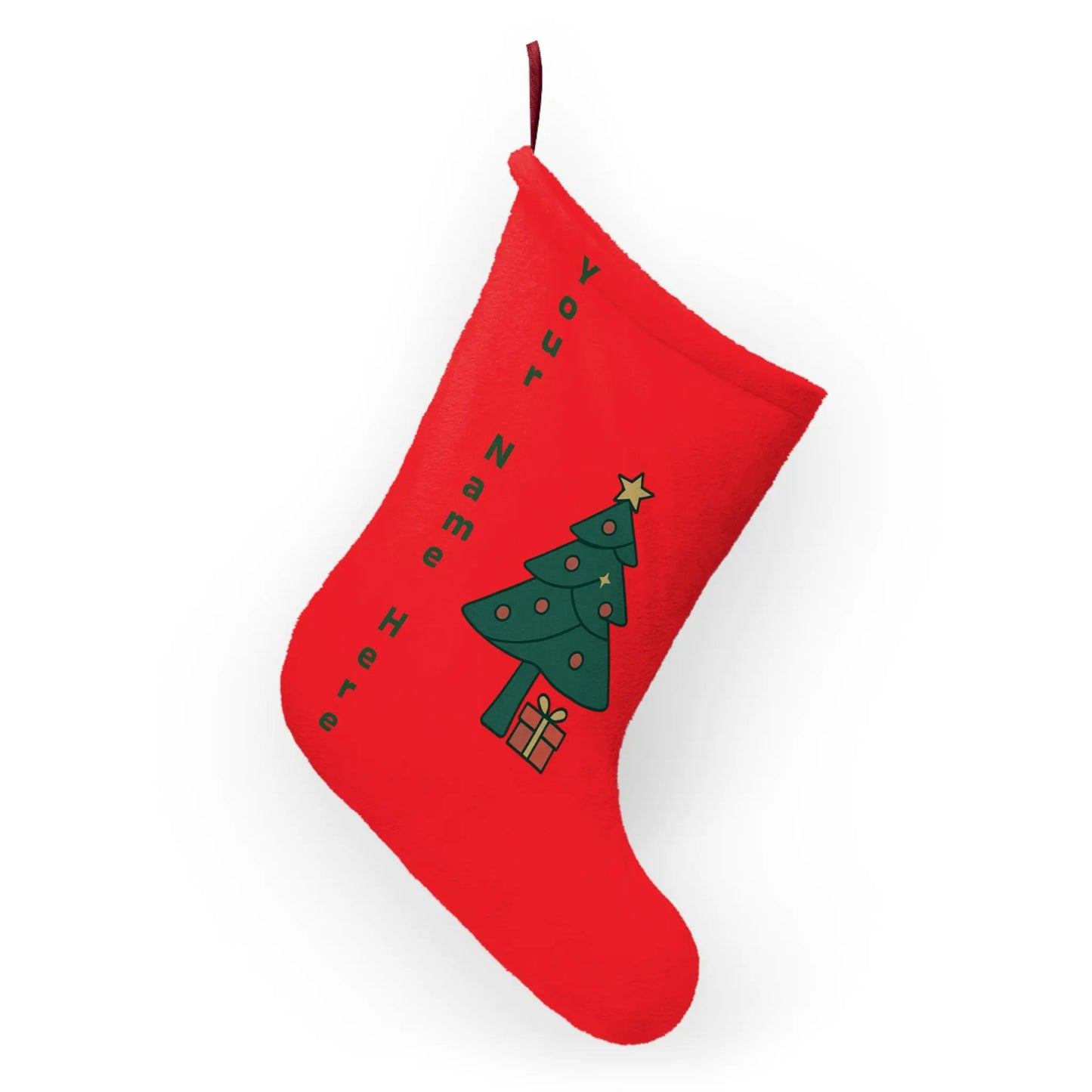 Personalized Christmas Stocking with Cute Tree Design — Custom Name Holiday Stocking Printify