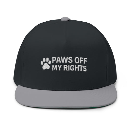 Paws Off My Rights Flat Bill Cap — Embroidered Cat Paw Freedom Hat