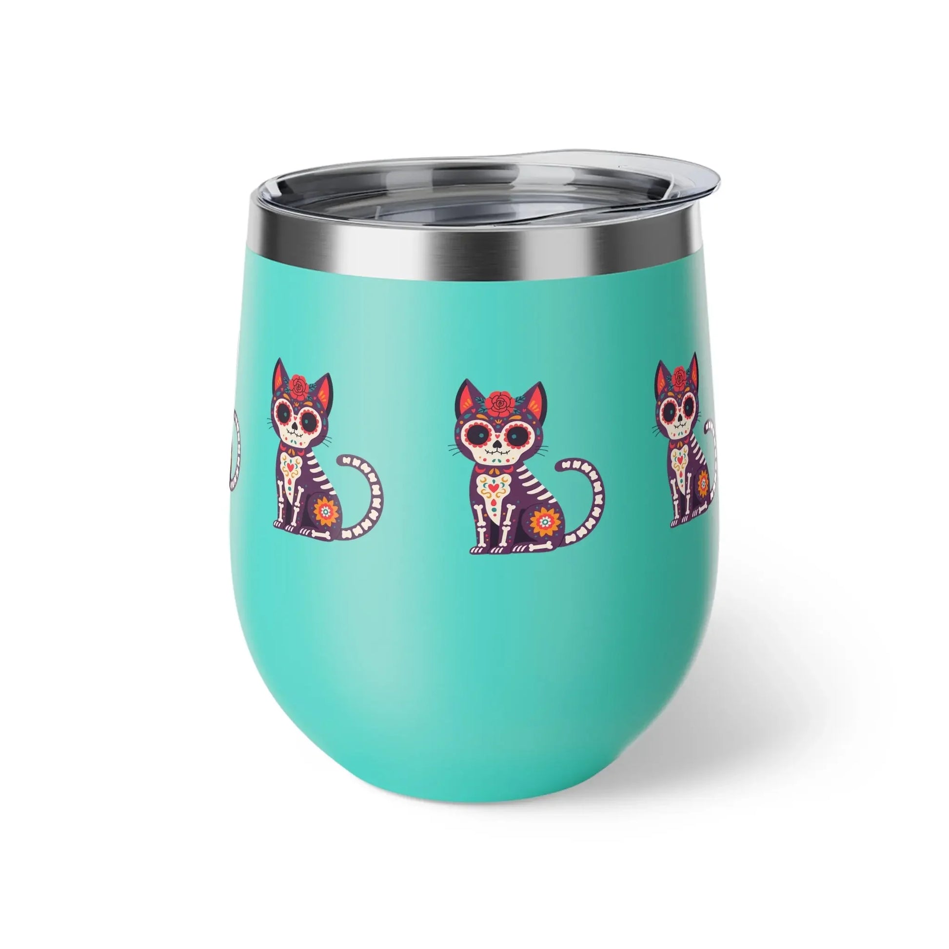 Dia de los Muertos Cat Tumbler, Insulated Coffee Cup for Pet Lovers, Halloween Gift, Unique Travel Mug, Cute Kitty Design - FloofChonk