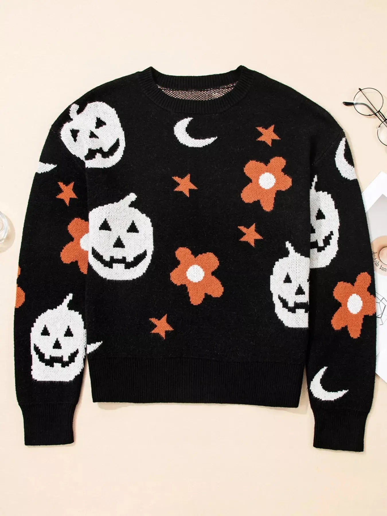 Halloween Gothic Pattern Long Sleeve Sweater - FloofChonk