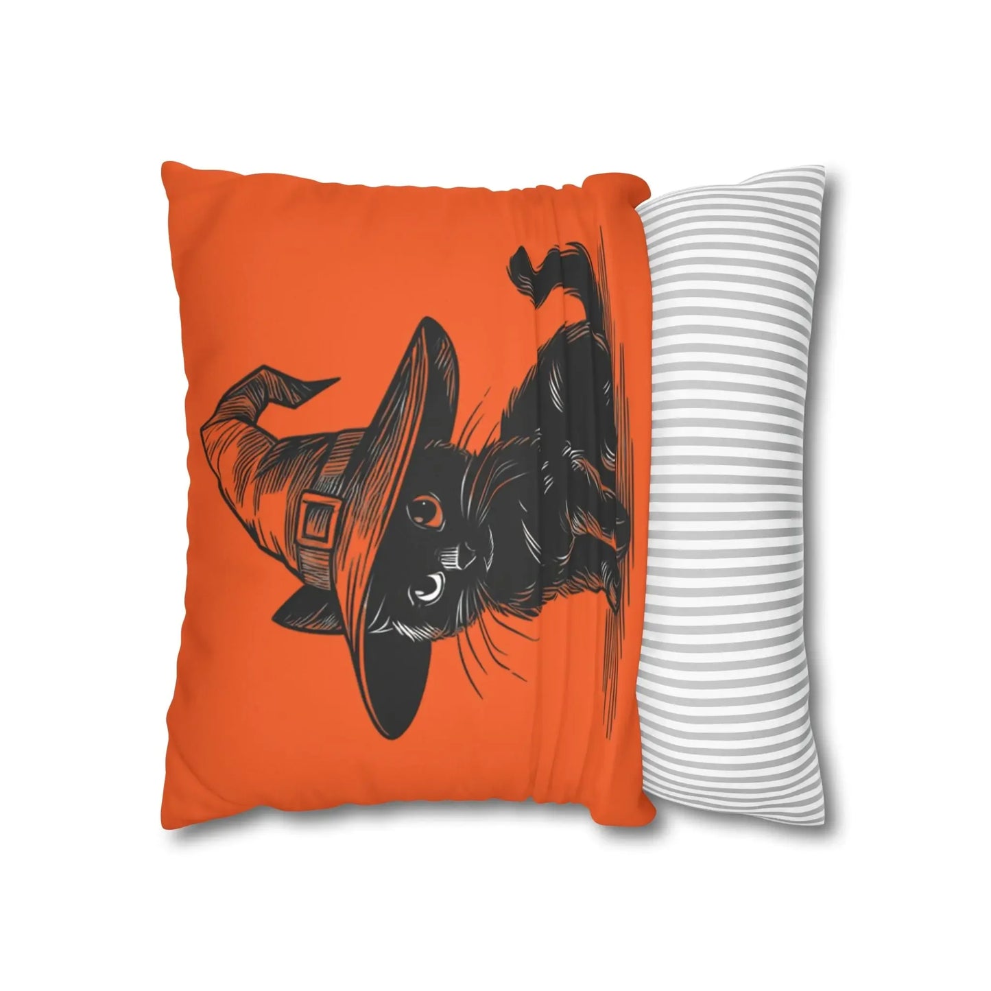 Halloween Cat Pillowcase, Cozy Throw, Cat Lover Gift, Autumn Decor, Witch Hat Cushion Cover, Home Accessories, Square Pillow, Faux Suede - FloofChonk