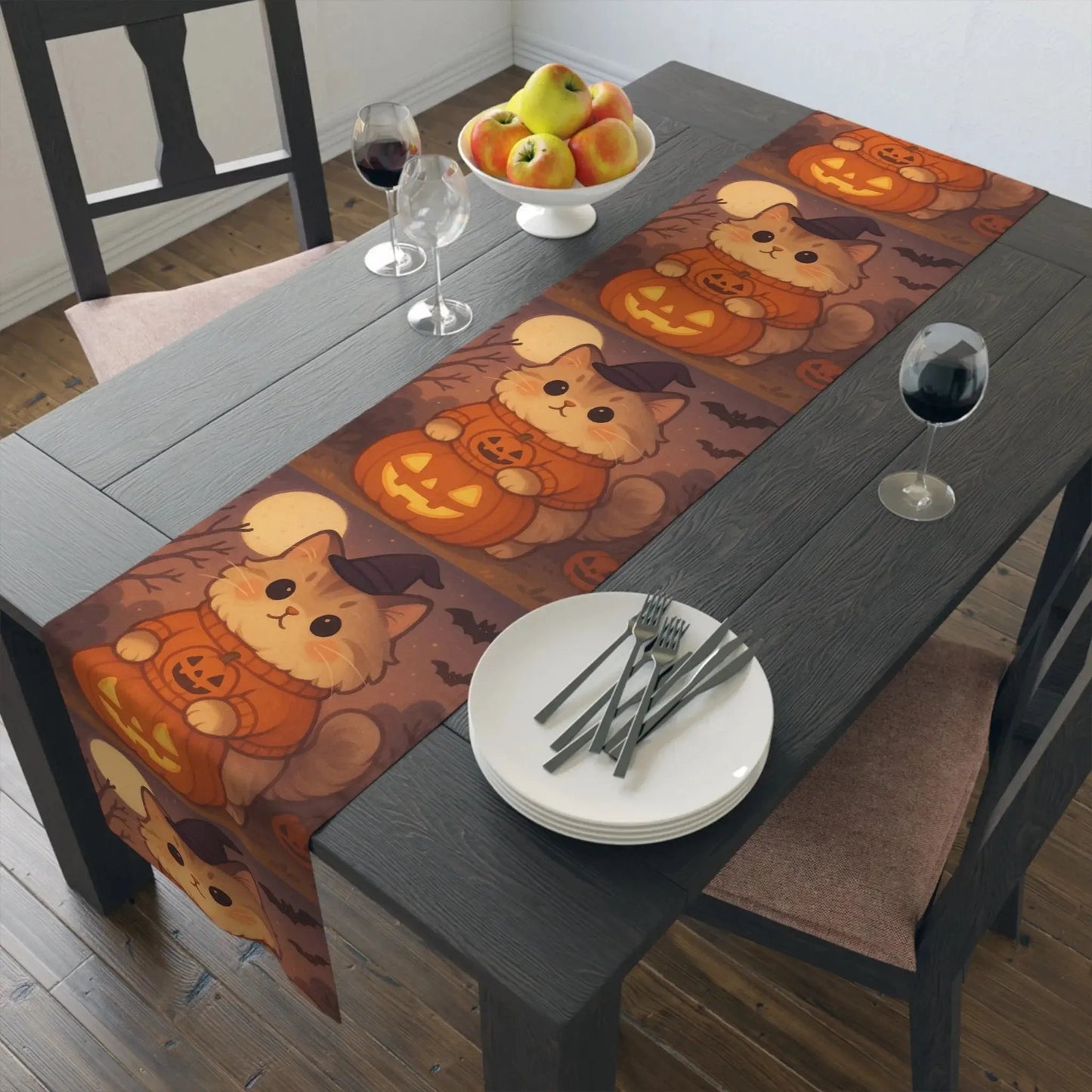 Cotton Halloween Cat Table Runner - FloofChonk
