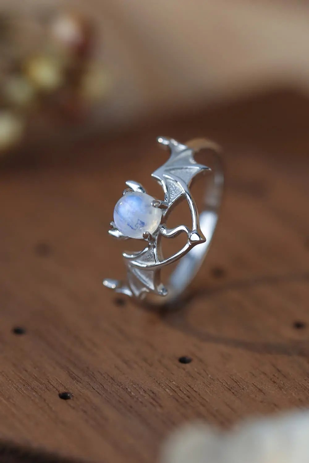 Moonstone Bat 925 Sterling Silver Ring - FloofChonk