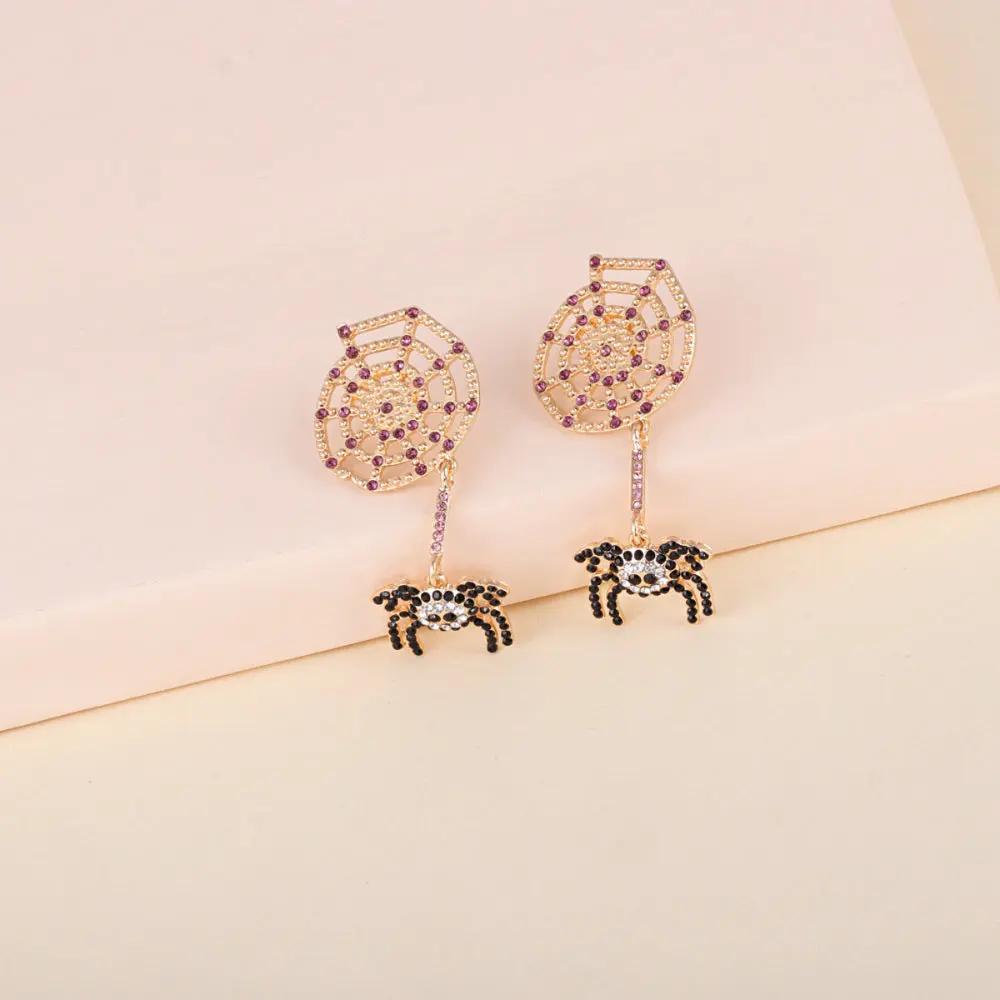Spider Rhinestone Alloy Earrings - FloofChonk