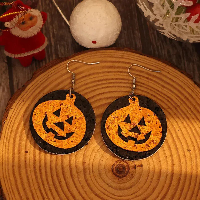 PU Leather Pumpkin Earrings - FloofChonk