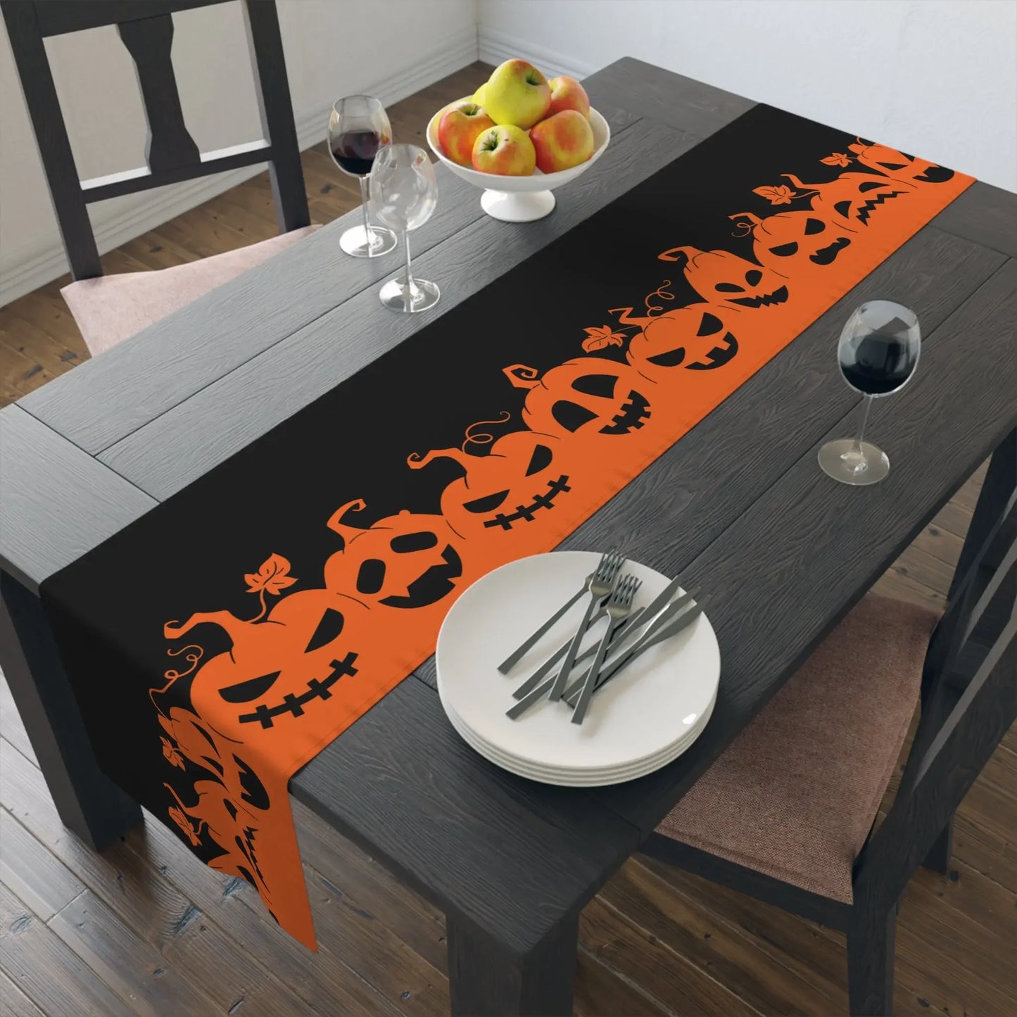 Halloween Table Runner with Pumpkins, Spooky Home Decor, Autumn Dining, Halloween Party, Halloween Table Decor, Seasonal Table Runner - FloofChonk