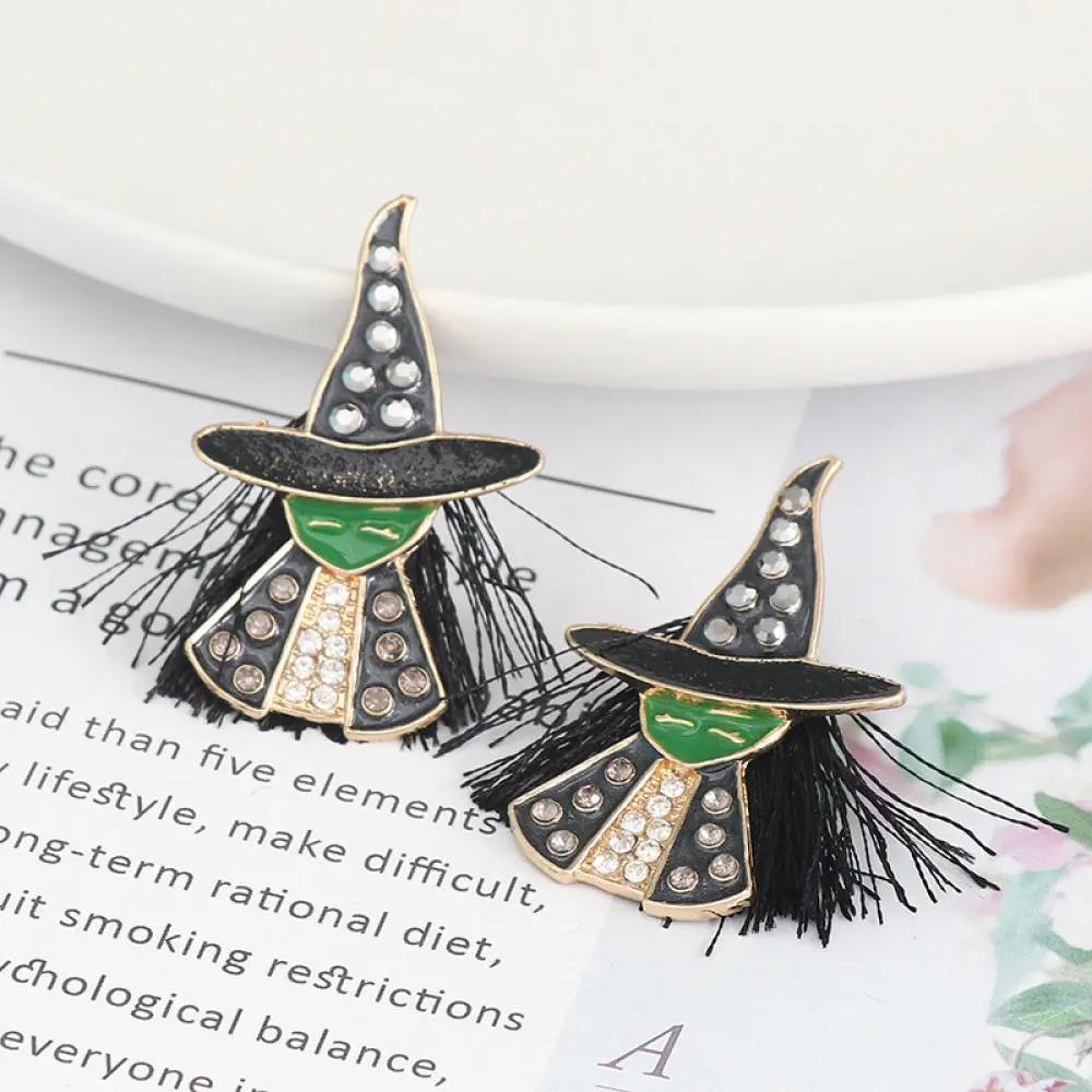 Witch Rhinestone Alloy Earrings - FloofChonk
