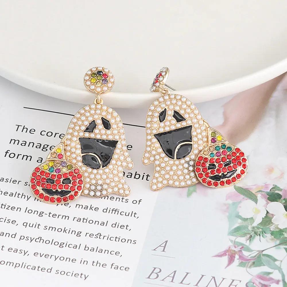 Ghost Rhinestone Alloy Earrings - FloofChonk