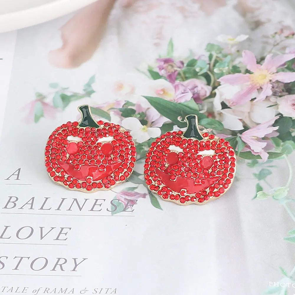 Demon Pumpkin Rhinestone Alloy Earrings - FloofChonk