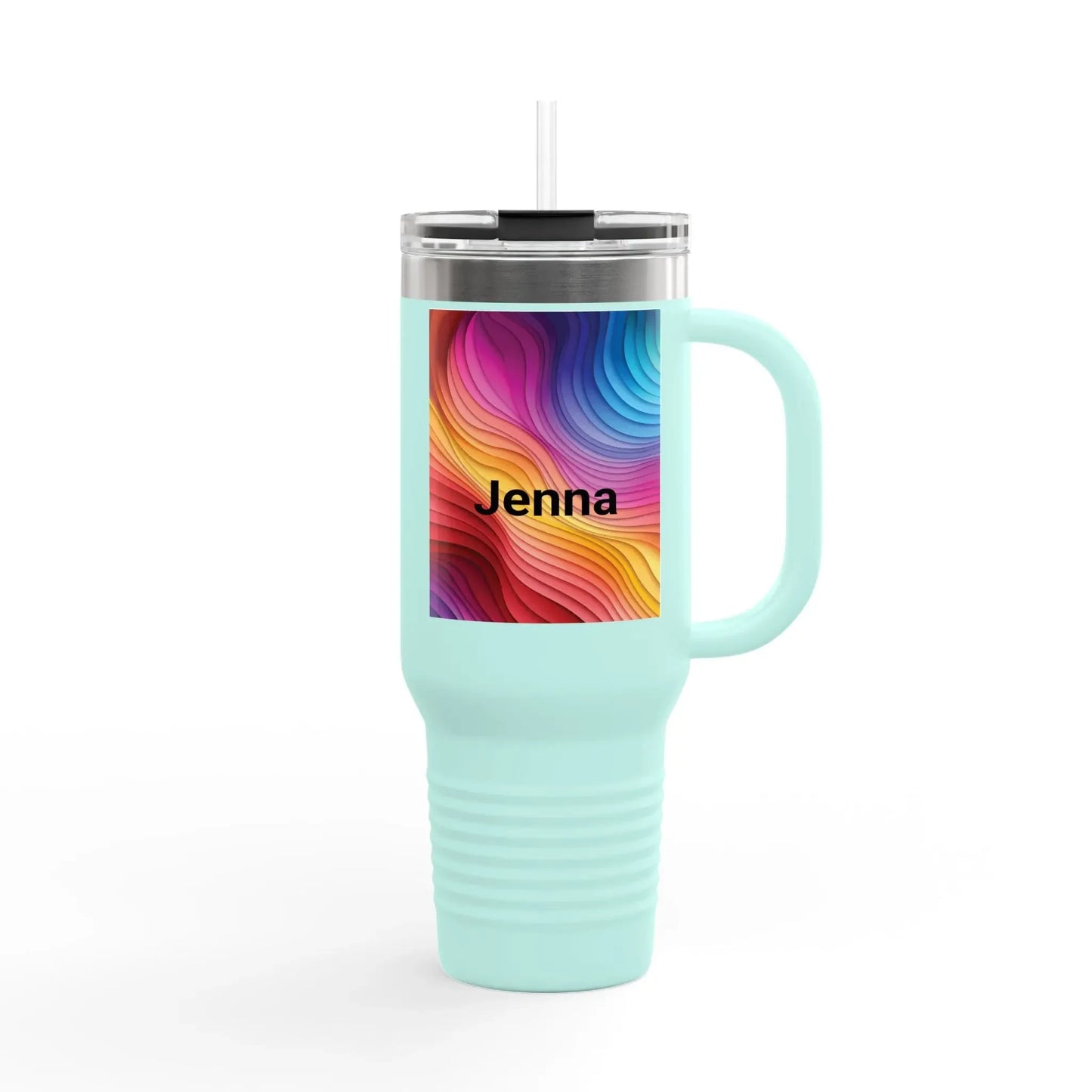 Personalized 40oz Travel Mug, Vibrant Color Wave, Gift for Coffee Lovers, Road Trips, Insulated Tumbler - FloofChonk