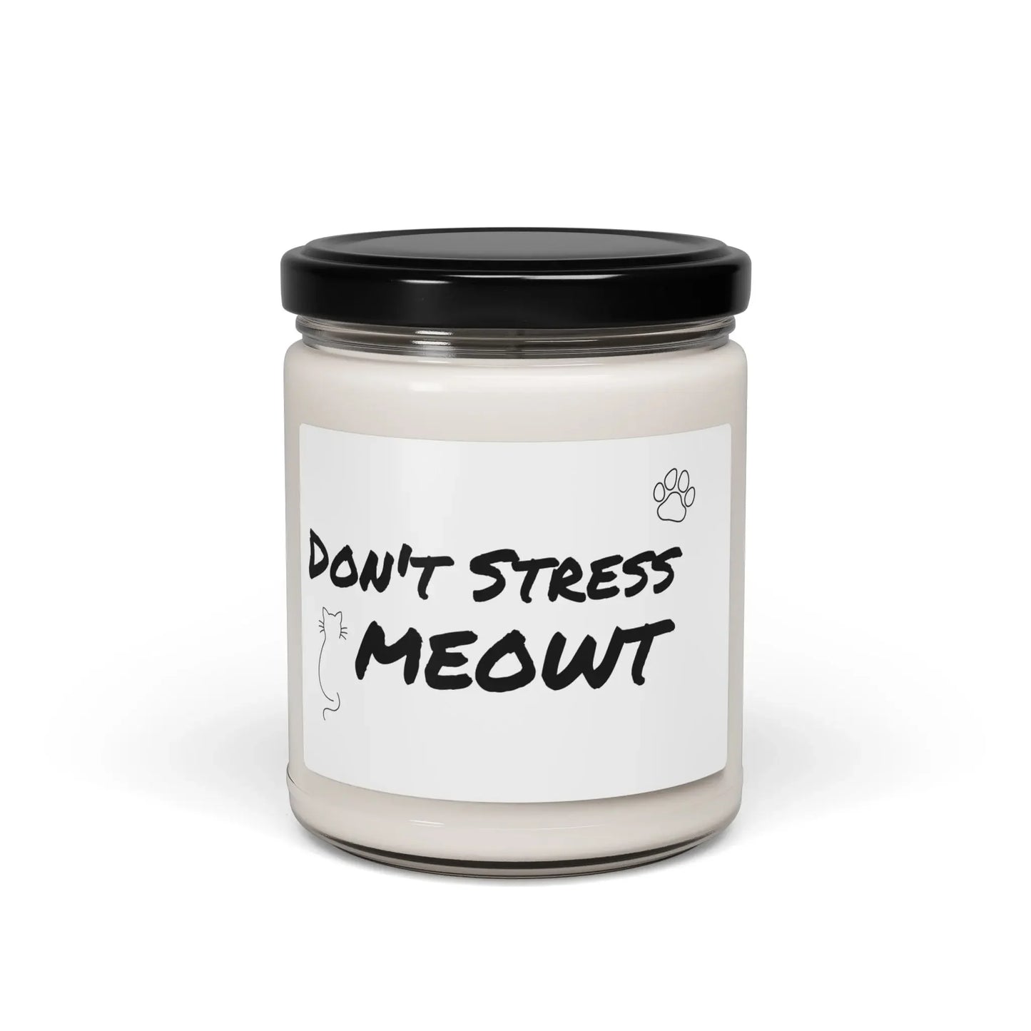 Cat-Themed Scented Soy Candle - 'Don't Stress Meowt' - FloofChonk