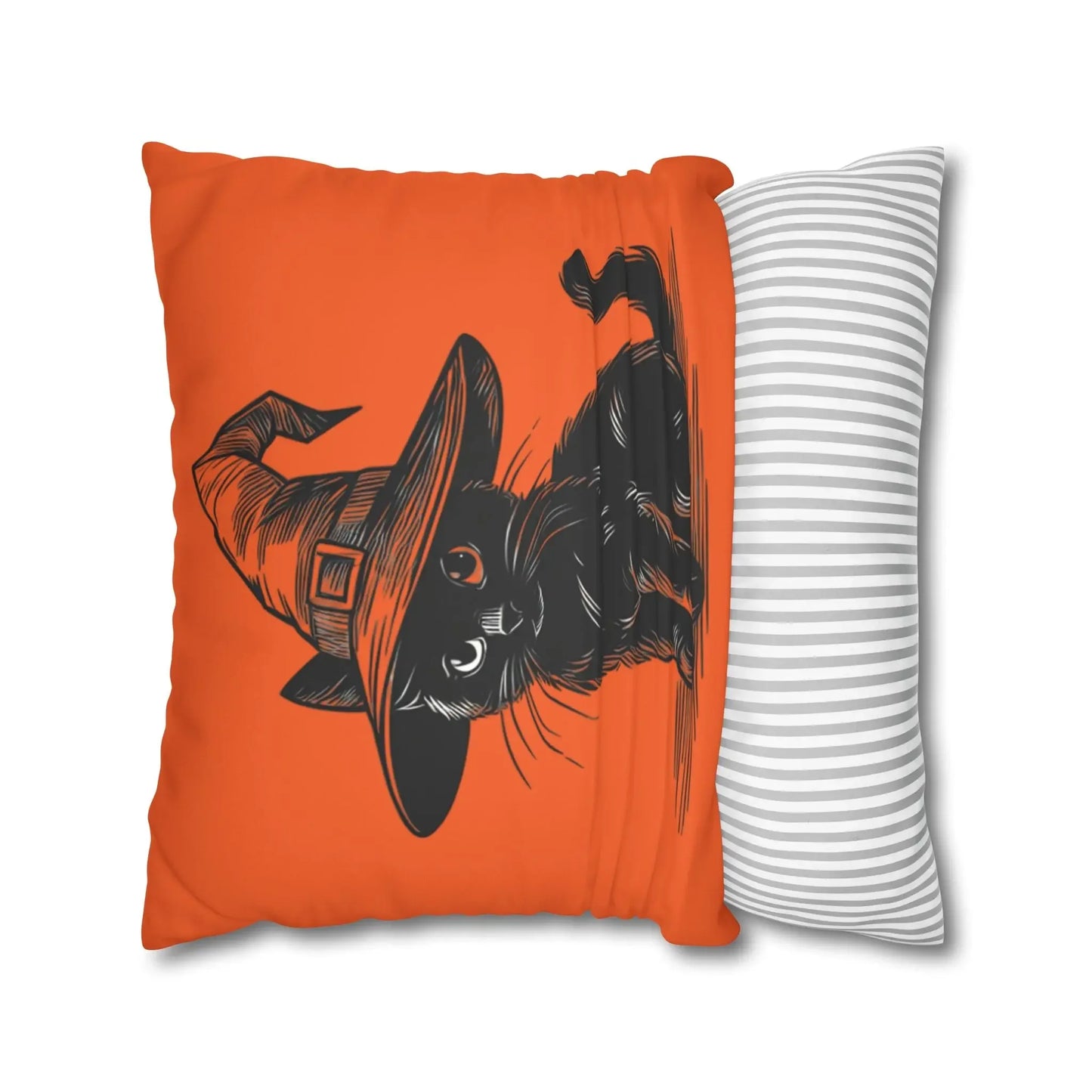 Halloween Cat Pillowcase, Cozy Throw, Cat Lover Gift, Autumn Decor, Witch Hat Cushion Cover, Home Accessories, Square Pillow, Faux Suede - FloofChonk