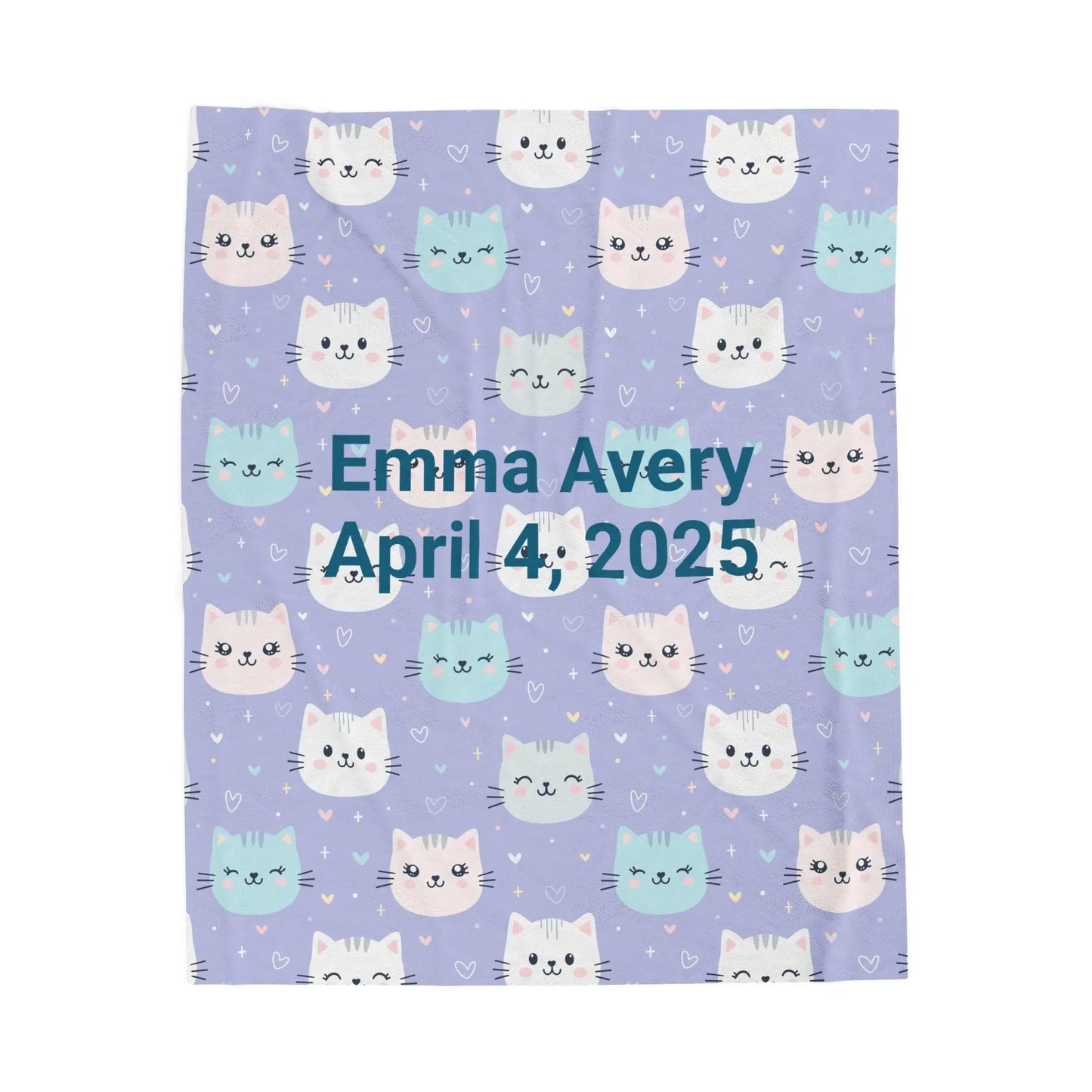 Personalized Cat Velveteen Blanket, Cozy Baby Shower Gift, Nursery Decor, Cat Lover's Plush Throw, Custom Cat Pattern Bedding Printify