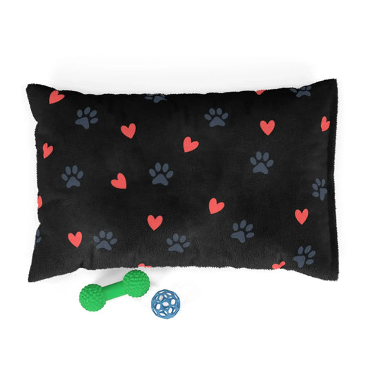Cute Heart & Paw Print Pet Bed | Cozy Dog & Cat Bed, Pet Lover Gift, Animal Bedding, Soft Fleece Bed, Pet Accessories - FloofChonk