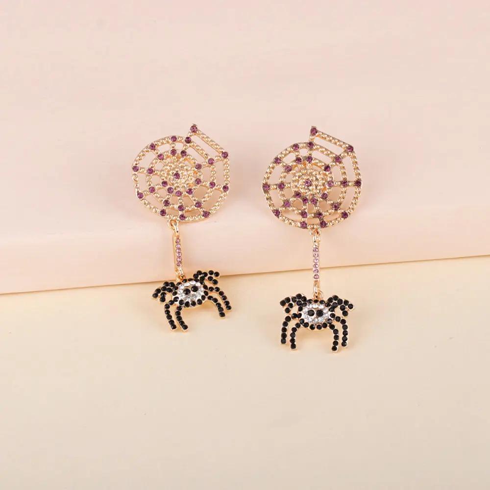 Spider Rhinestone Alloy Earrings - FloofChonk