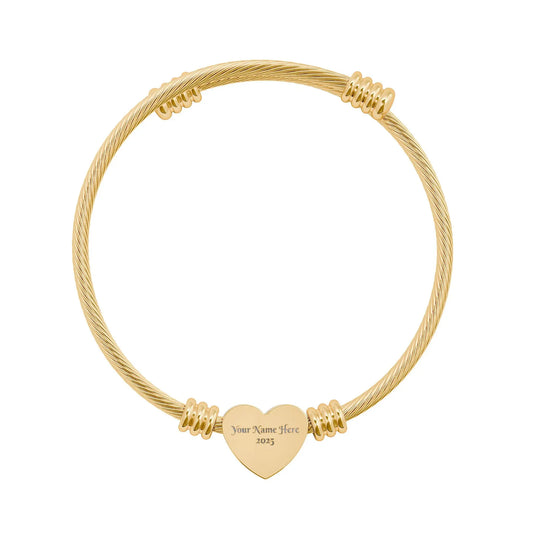 Personalized Heart Cuff Bracelet — Engravable Stainless Steel Bangle (Silver or Gold) Printify