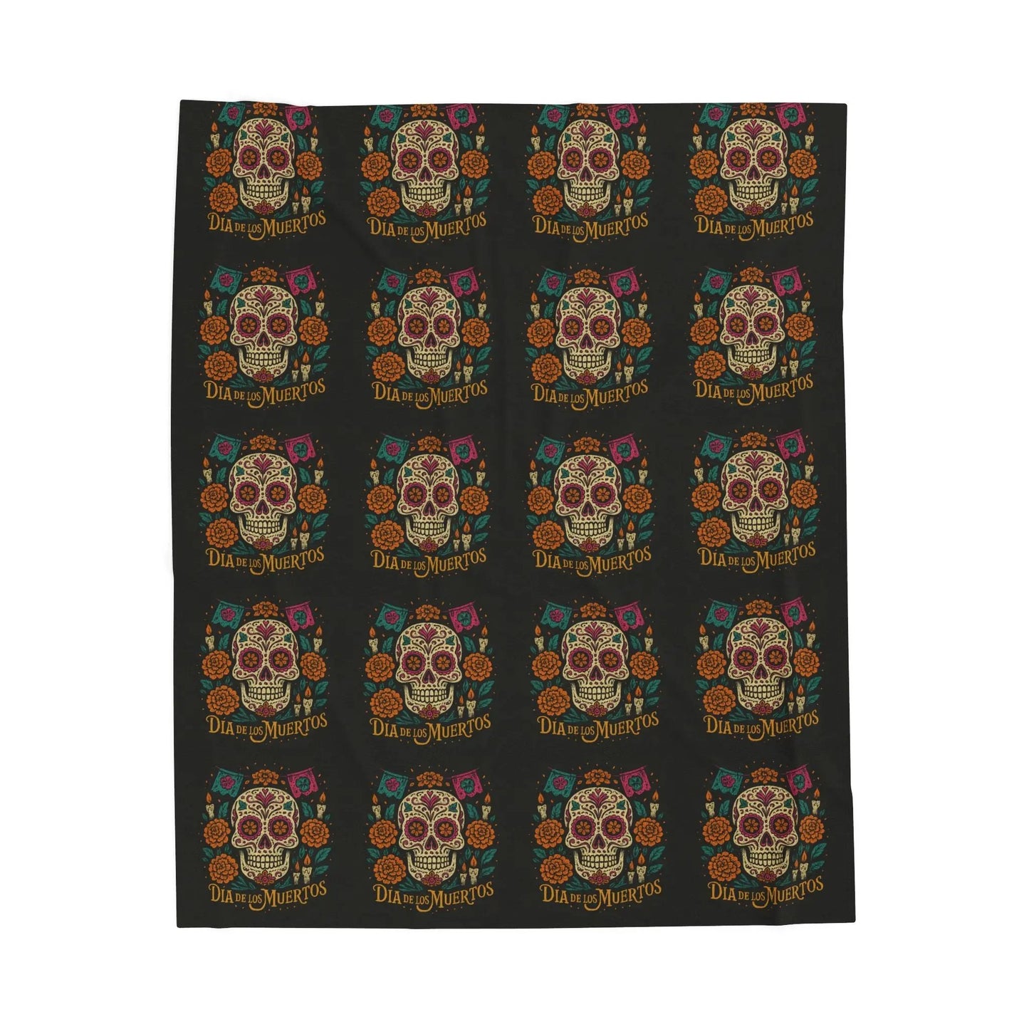 Velveteen Plush Blanket - Dia de los Muertos Skulls and Flowers Halloween Home Decor Printify