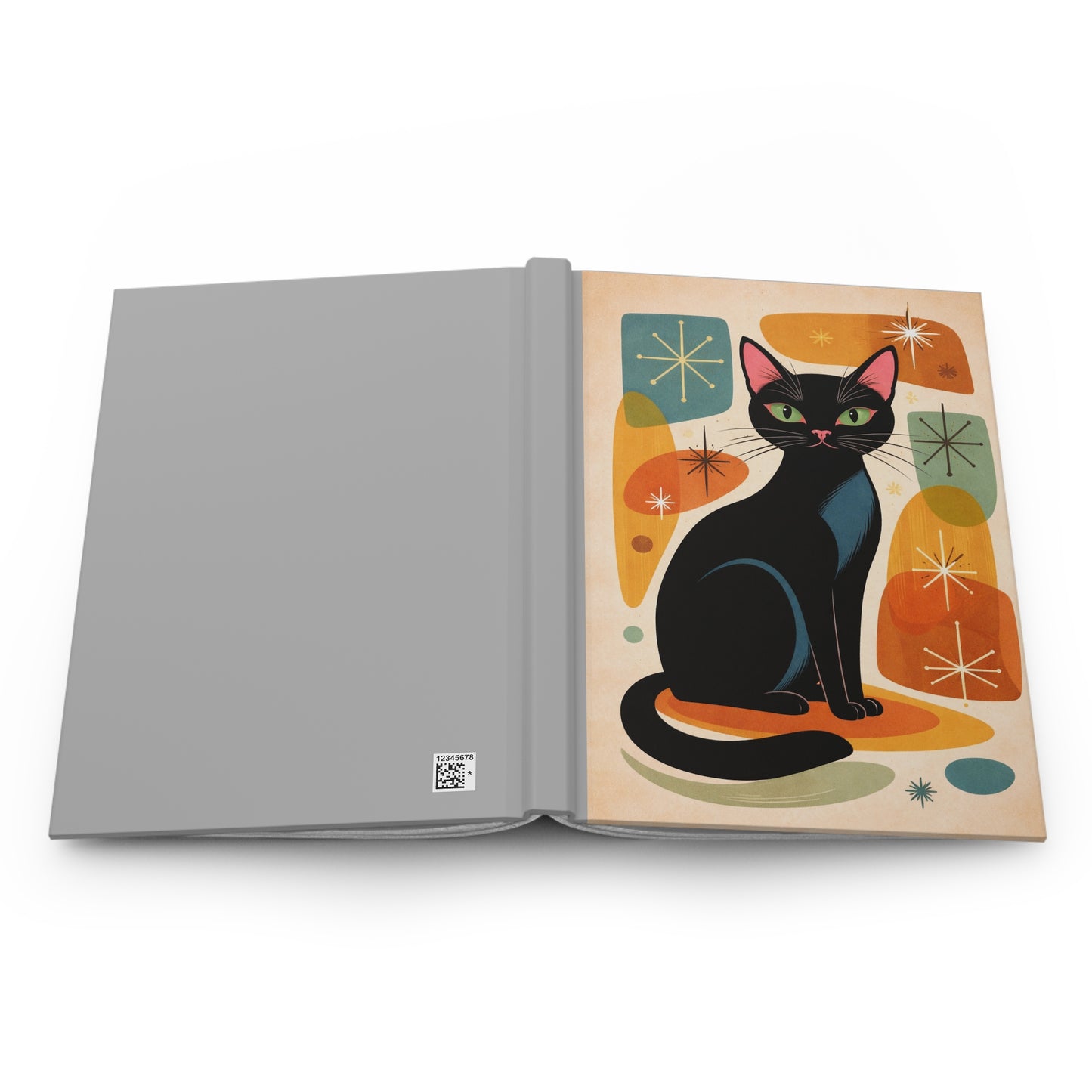 Retro Black Cat Hardcover Journal — Mid Century Modern Notebook for Cat Lovers