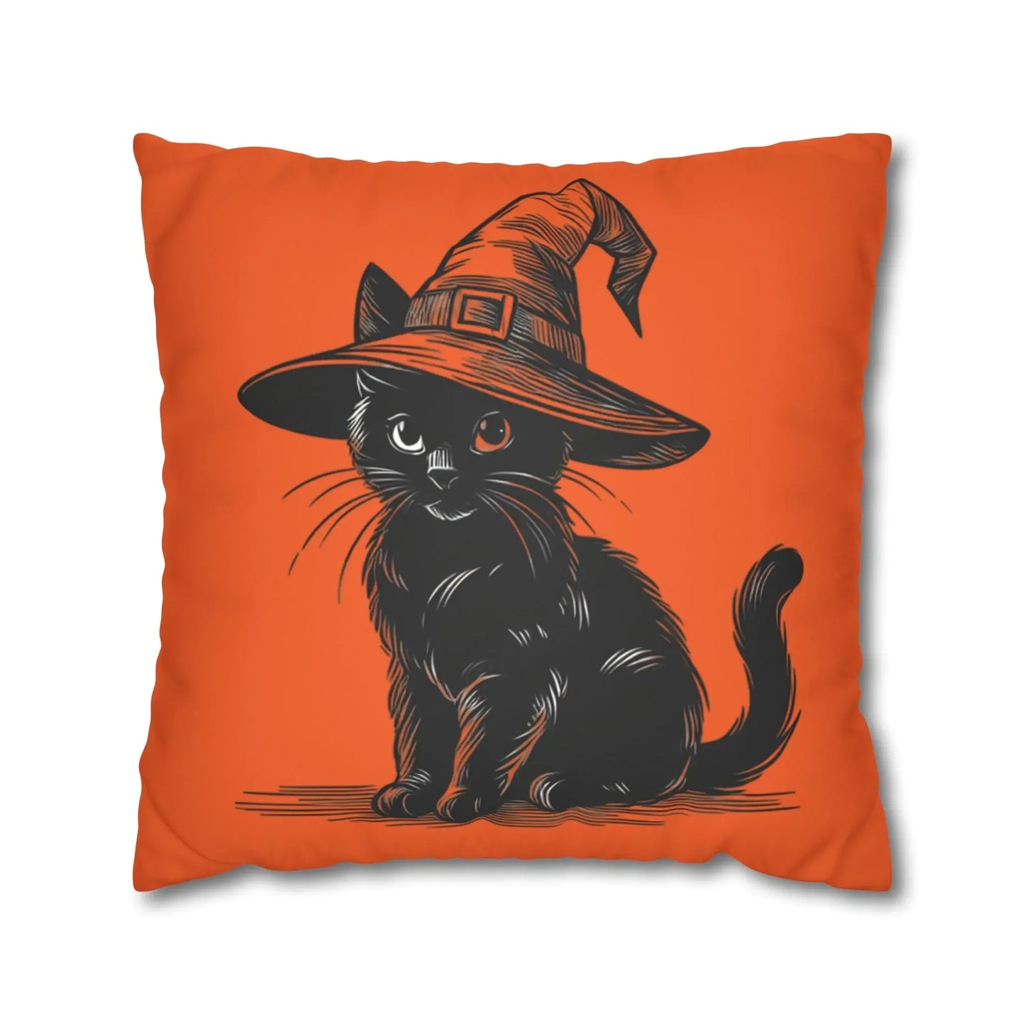 Halloween Cat Pillowcase, Cozy Throw, Cat Lover Gift, Autumn Decor, Witch Hat Cushion Cover, Home Accessories, Square Pillow, Faux Suede - FloofChonk
