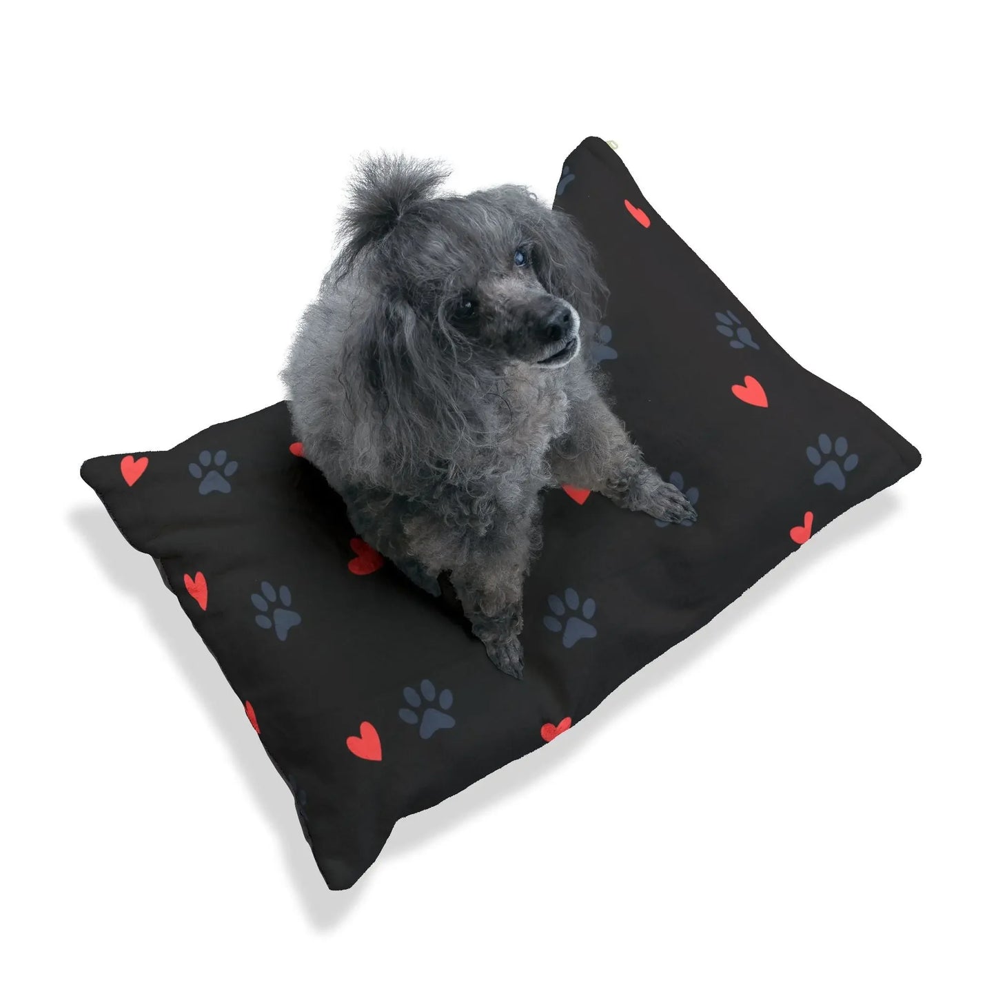 Cute Heart & Paw Print Pet Bed | Cozy Dog & Cat Bed, Pet Lover Gift, Animal Bedding, Soft Fleece Bed, Pet Accessories - FloofChonk