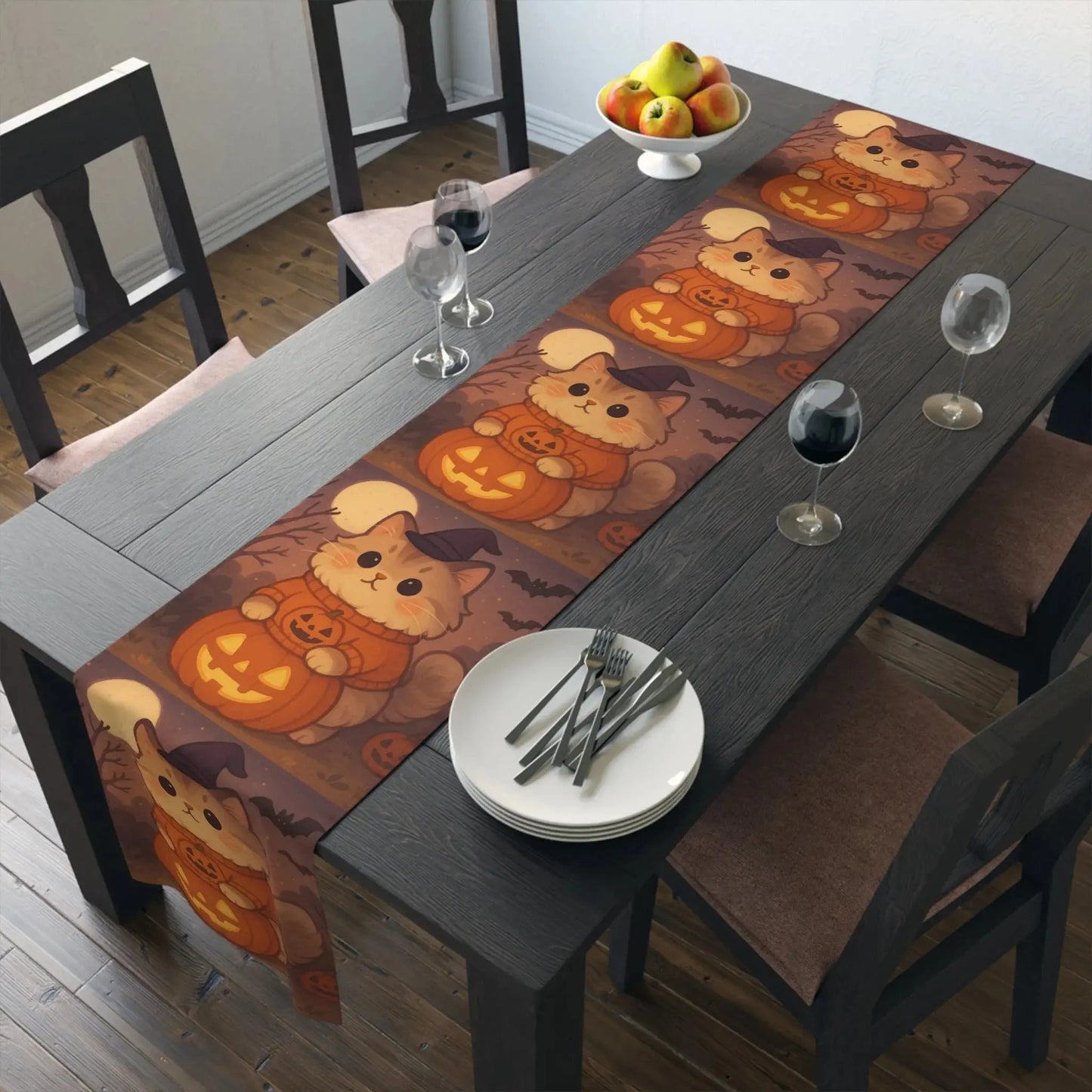 Cotton Halloween Cat Table Runner - FloofChonk
