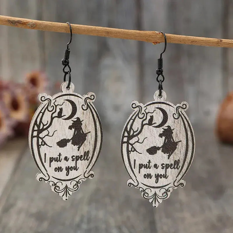 Witch Wooden Dangle Earrings - FloofChonk