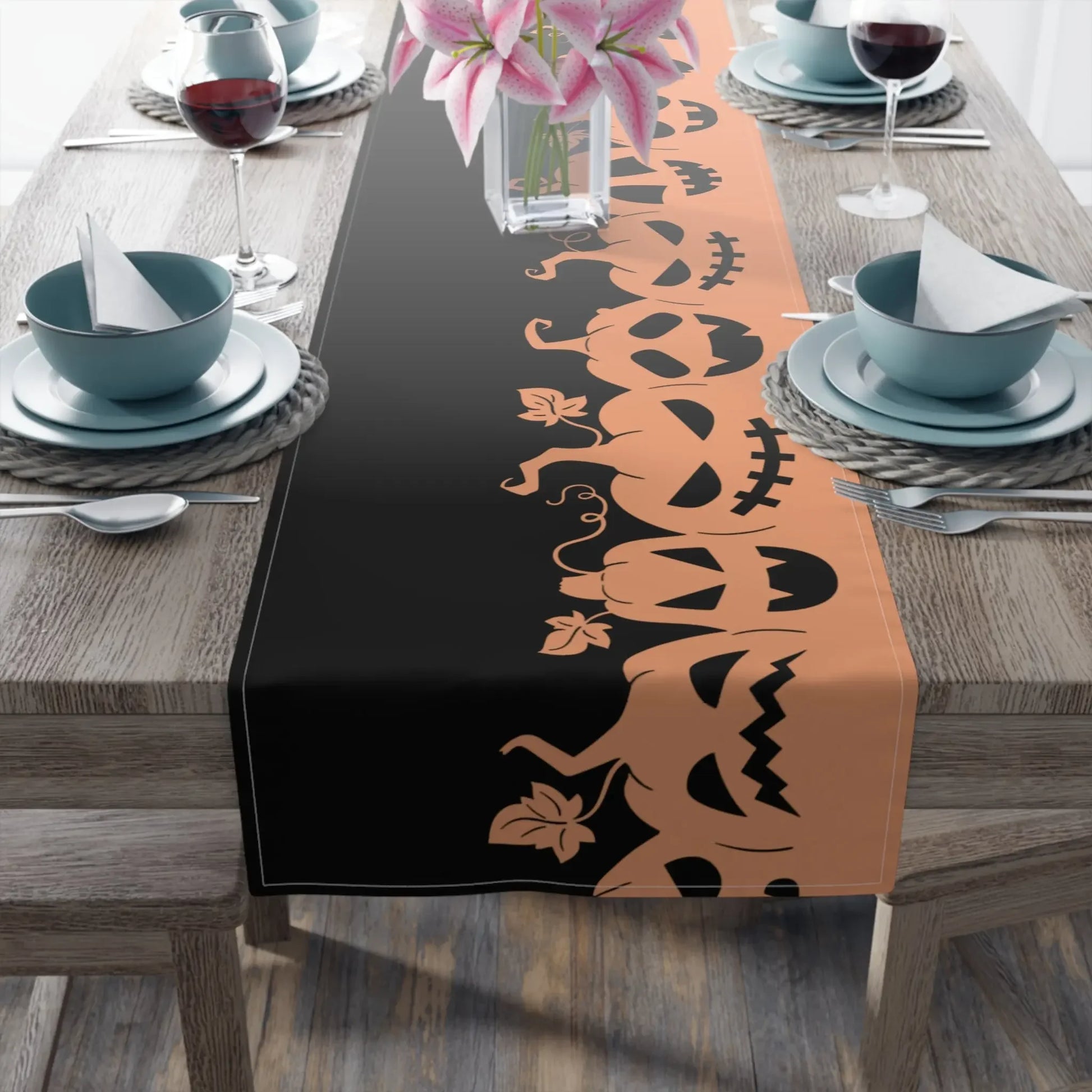 Halloween Table Runner with Pumpkins, Spooky Home Decor, Autumn Dining, Halloween Party, Halloween Table Decor, Seasonal Table Runner - FloofChonk