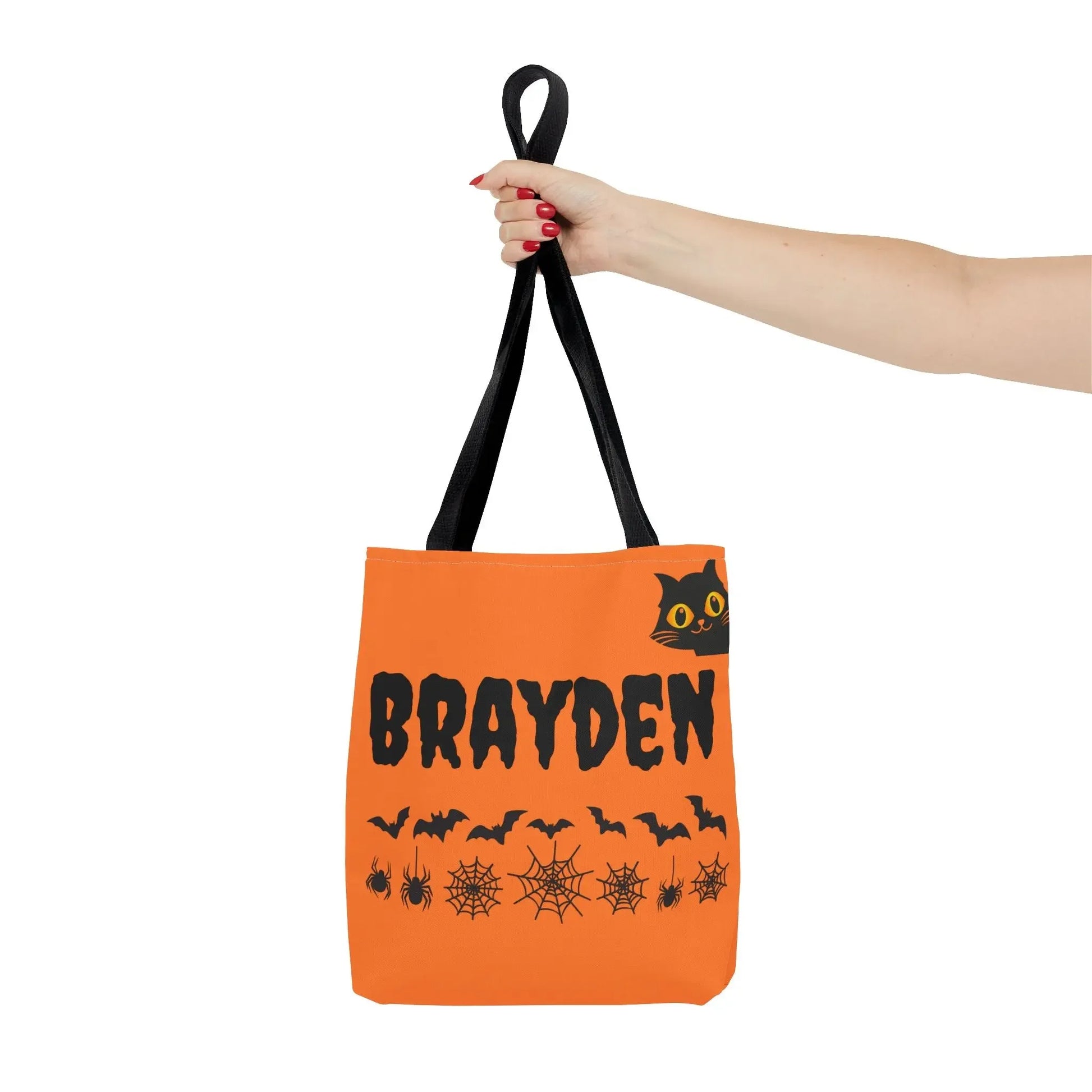 Halloween Personalized Tote Bag, Spooky Shopping Bag, Custom Trick or Treat Bag, Unique Fall Gift, Cat and Skull Design - FloofChonk