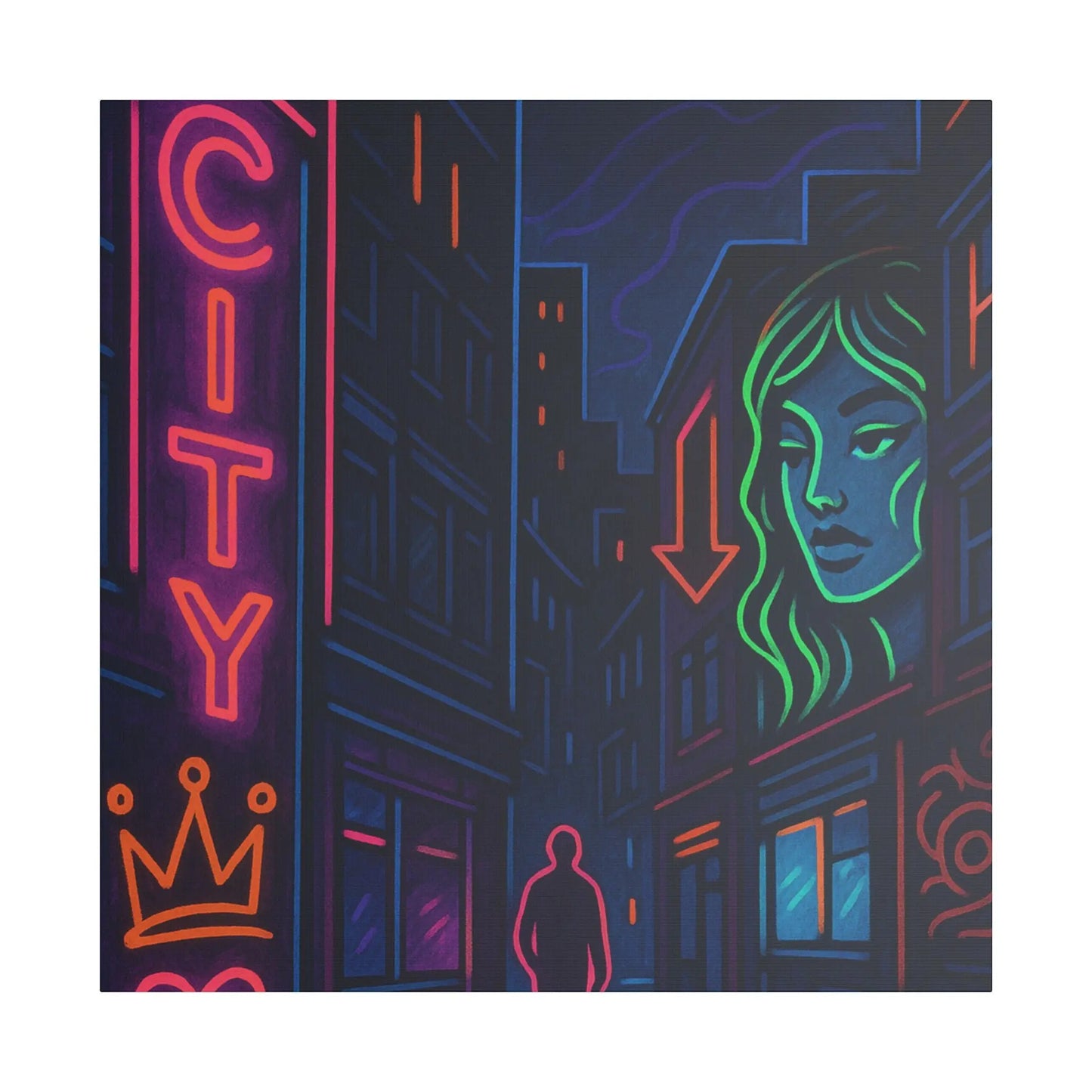 Canvas Art, Urban Neon City Vibes, Stretched Canvas Painting, Modern Home Decor, Gift for Art Lovers, Wall Decor Printify