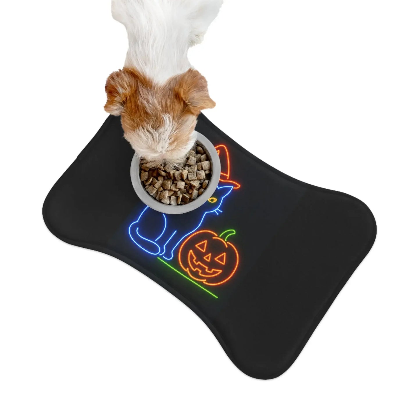 Halloween Cat & Pumpkin Pet Feeding Mat, Festive Pet Food Tray, Dog Bowl Mat, Cat Feeding Station, Holiday Pet Decor - FloofChonk