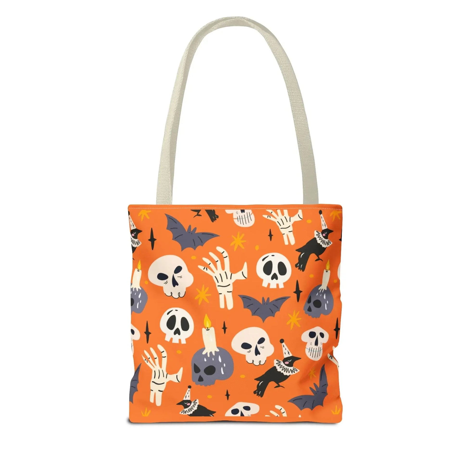 Halloween Personalized Tote Bag, Spooky Shopping Bag, Custom Trick or Treat Bag, Unique Fall Gift, Cat and Skull Design - FloofChonk