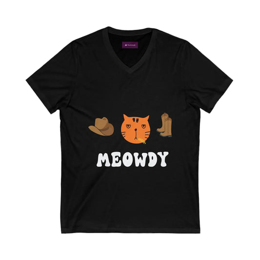 Howdy Cat V-Neck Tee, Cute Cat Graphic Tee - FloofChonk