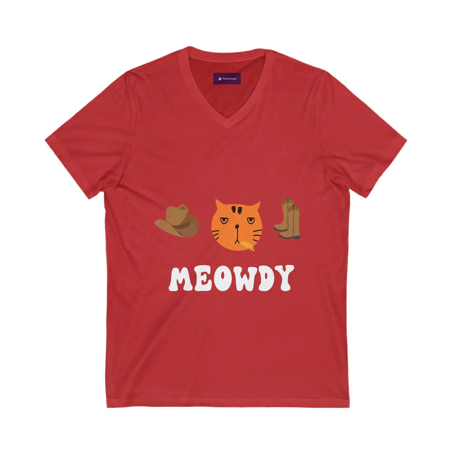 Howdy Cat V-Neck Tee, Cute Cat Graphic, Casual Cat Lover Gift, Summer Fashion, Unisex T-Shirt Printify