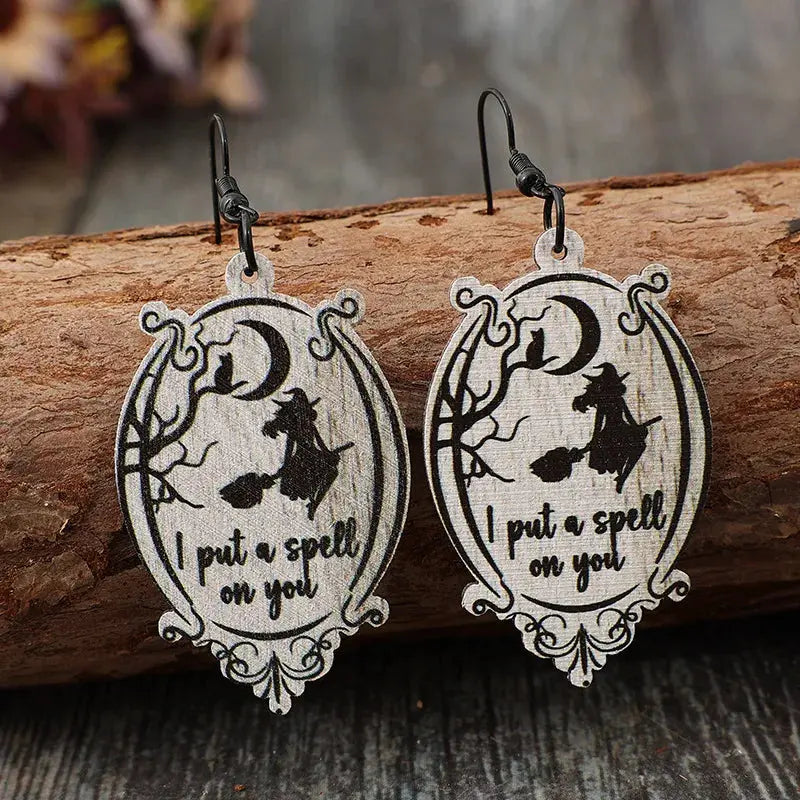 Witch Wooden Dangle Earrings - FloofChonk