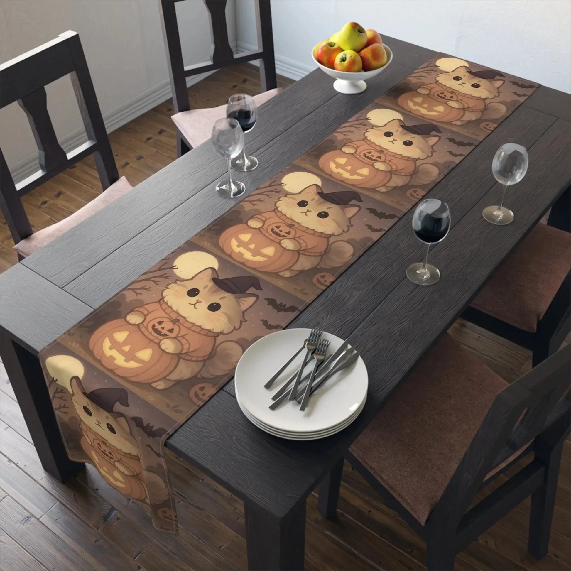 Cotton Halloween Cat Table Runner - FloofChonk