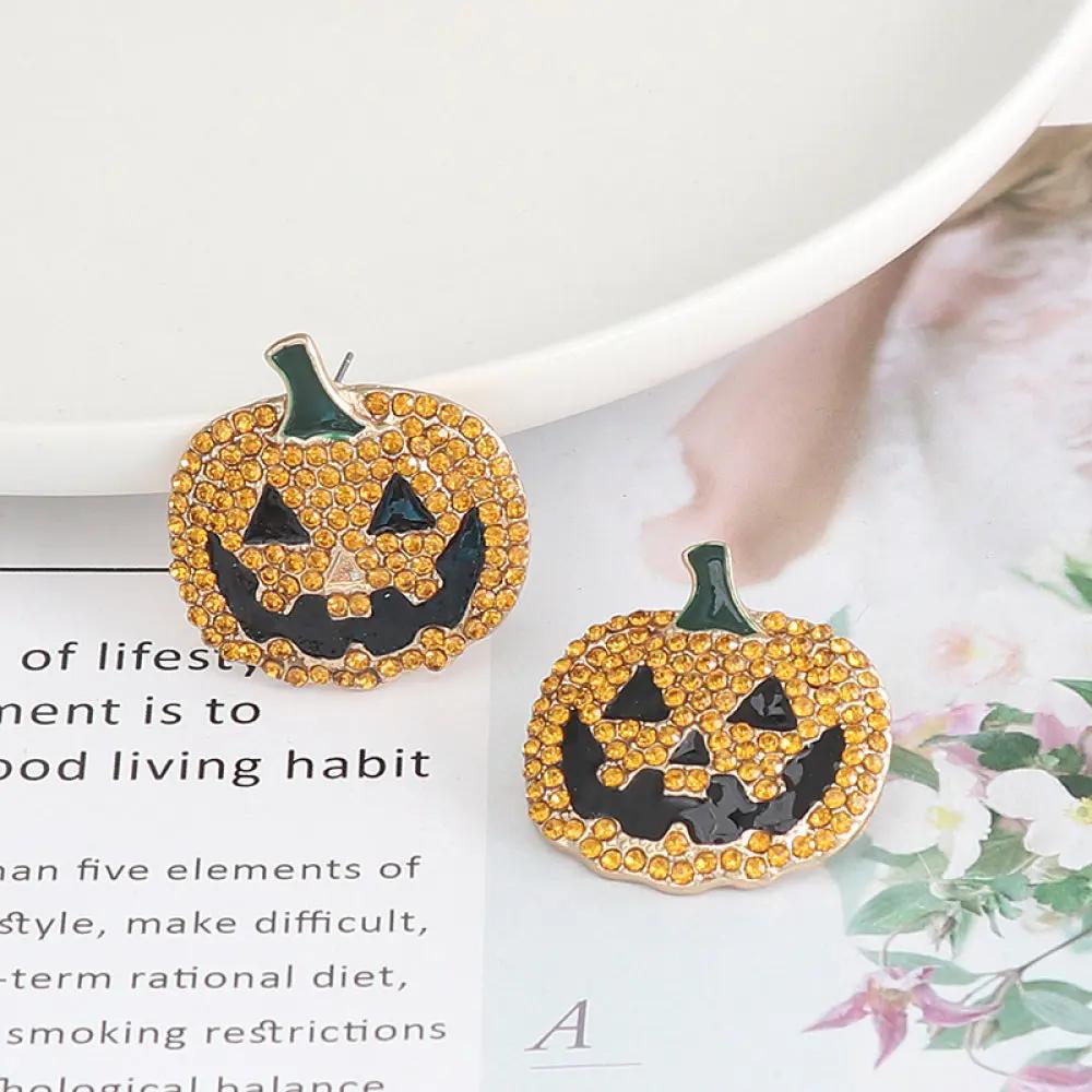 Demon Pumpkin Rhinestone Alloy Earrings - FloofChonk