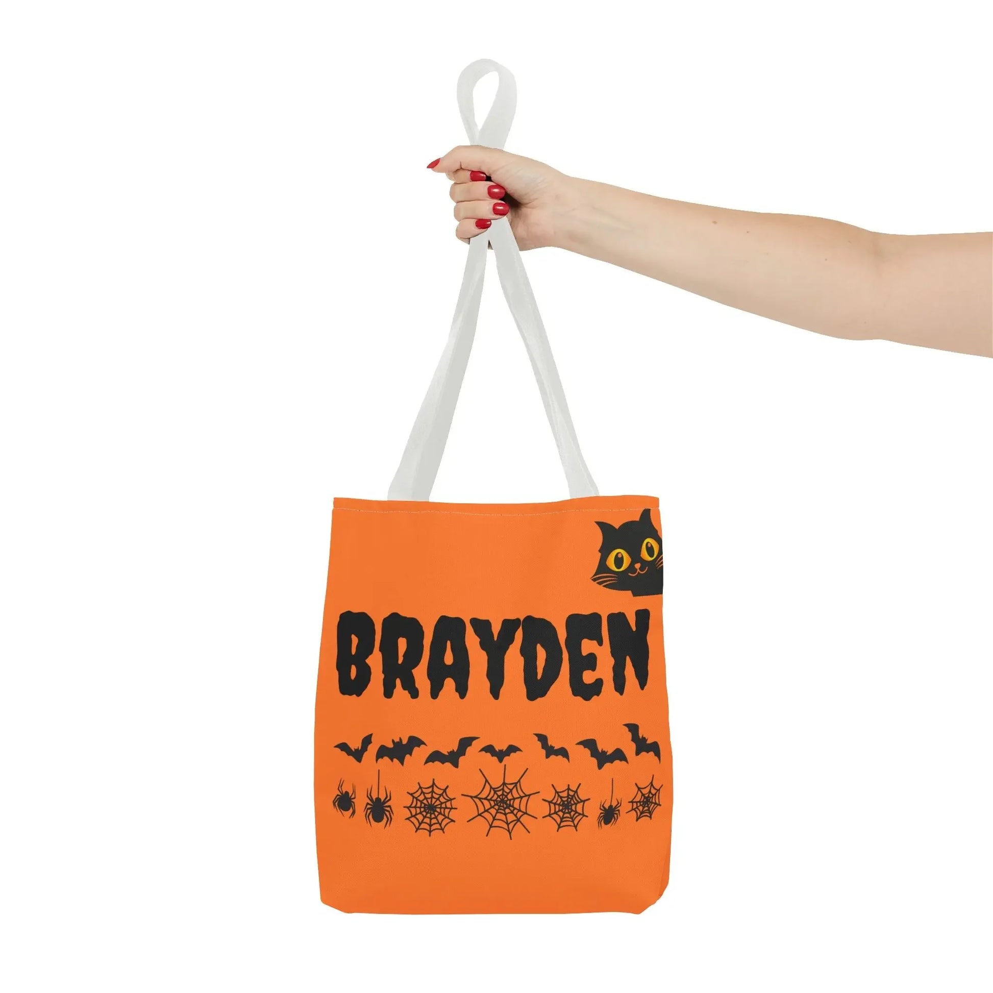 Halloween Personalized Tote Bag, Spooky Shopping Bag, Custom Trick or Treat Bag, Unique Fall Gift, Cat and Skull Design - FloofChonk