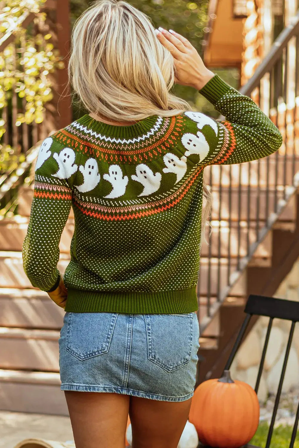 Ghost Round Neck Long Sleeve Sweater - FloofChonk